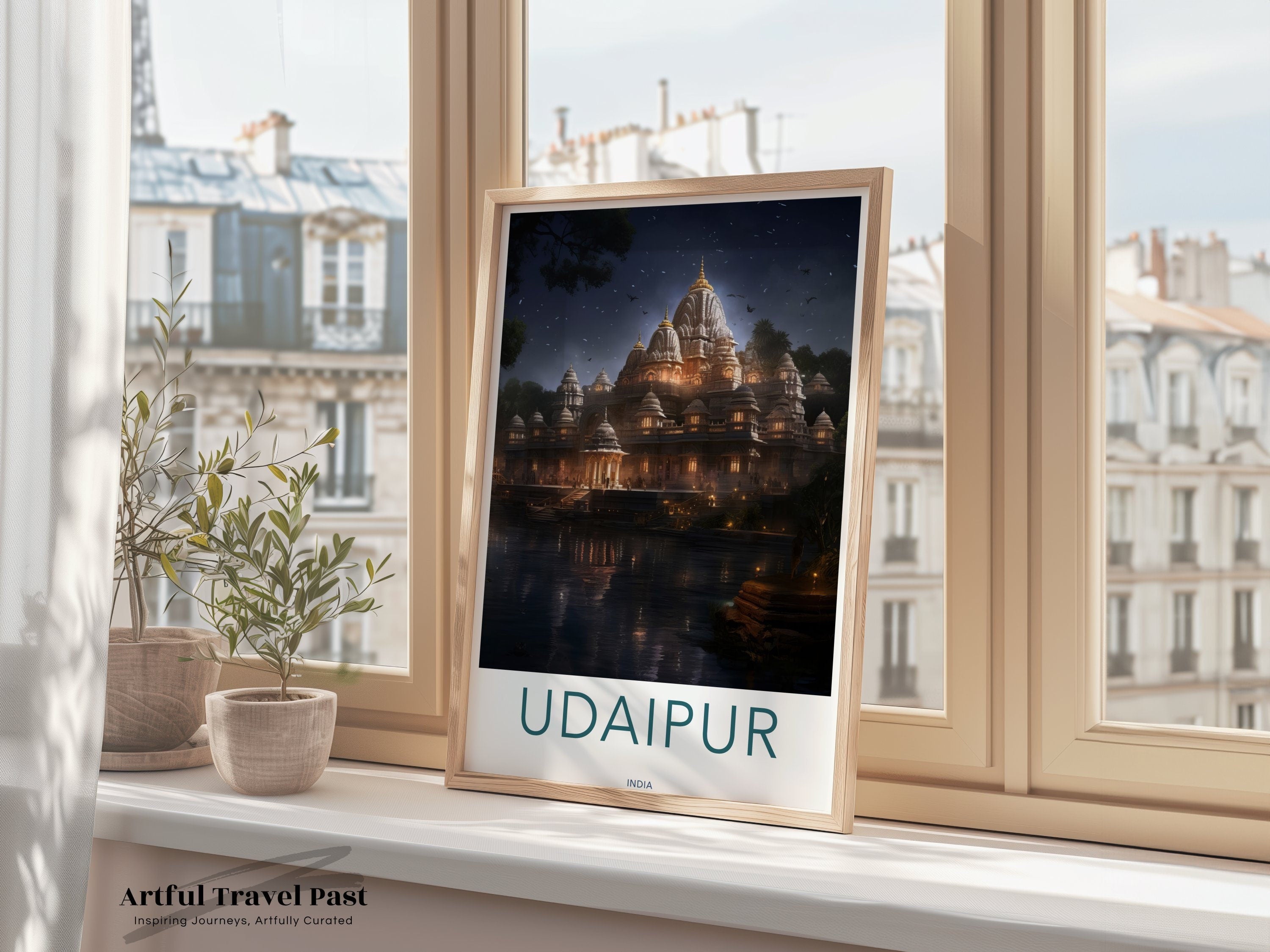 Udaipur Wall Art Print, India Night Scenery, Historical Architectural Wonders, Home Décor, Cultural Landmarks, Indian Heritage