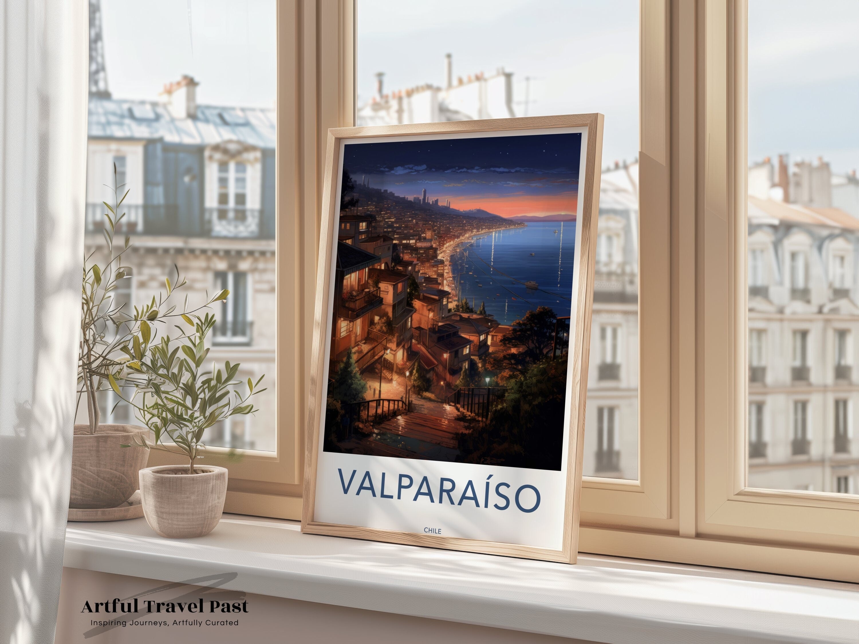 Valparaiso Wall Art, Chilean Coastal City Print, Scenic Night View Decor, Vibrant City Lights, Coastal Landscape Artwork