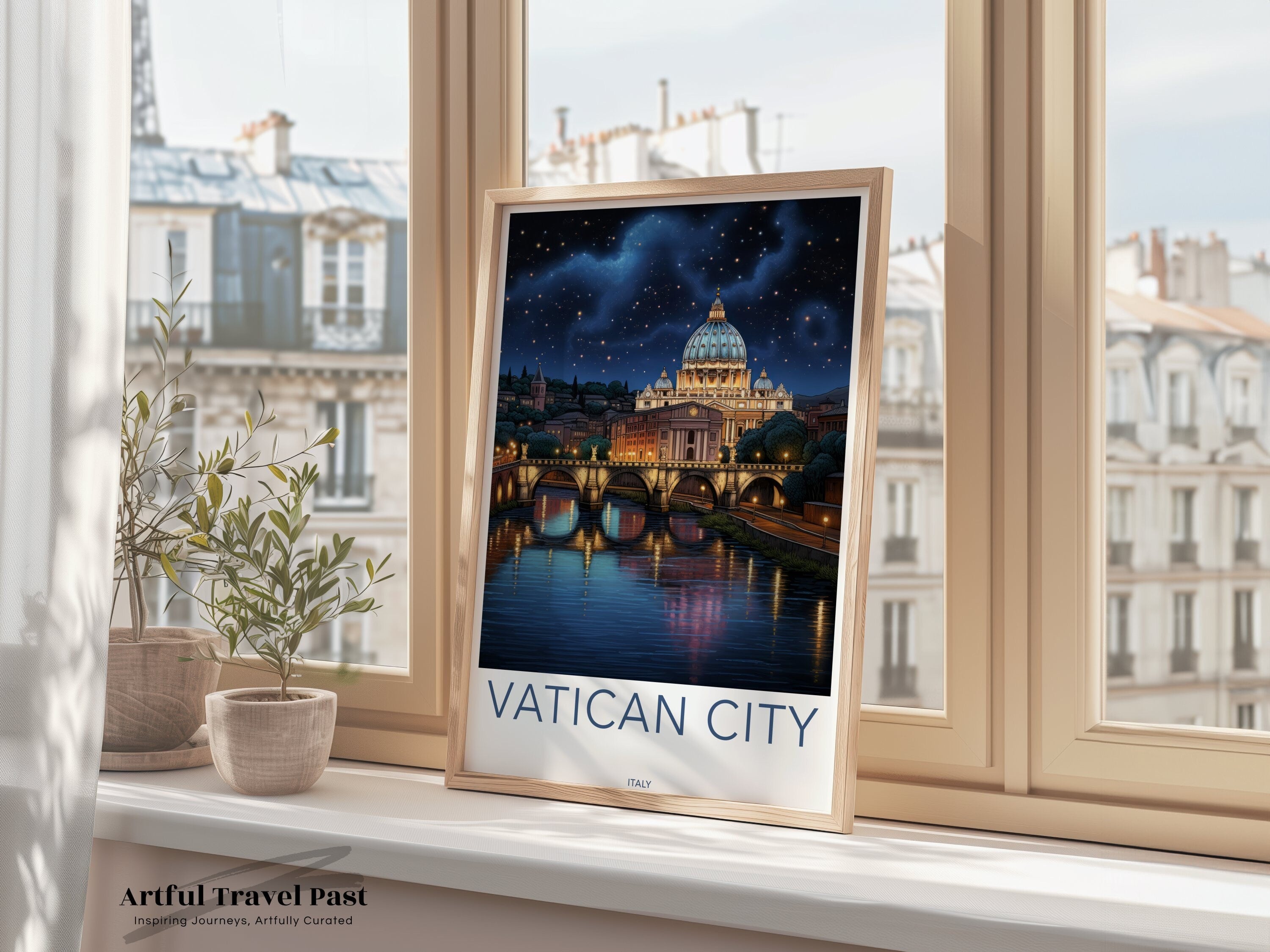 Vatican City Nightscape Wall Art, St. Peter's Basilica Print, Rome Travel Poster, Italian Cityscape Decor, Rome Landmark Artwork