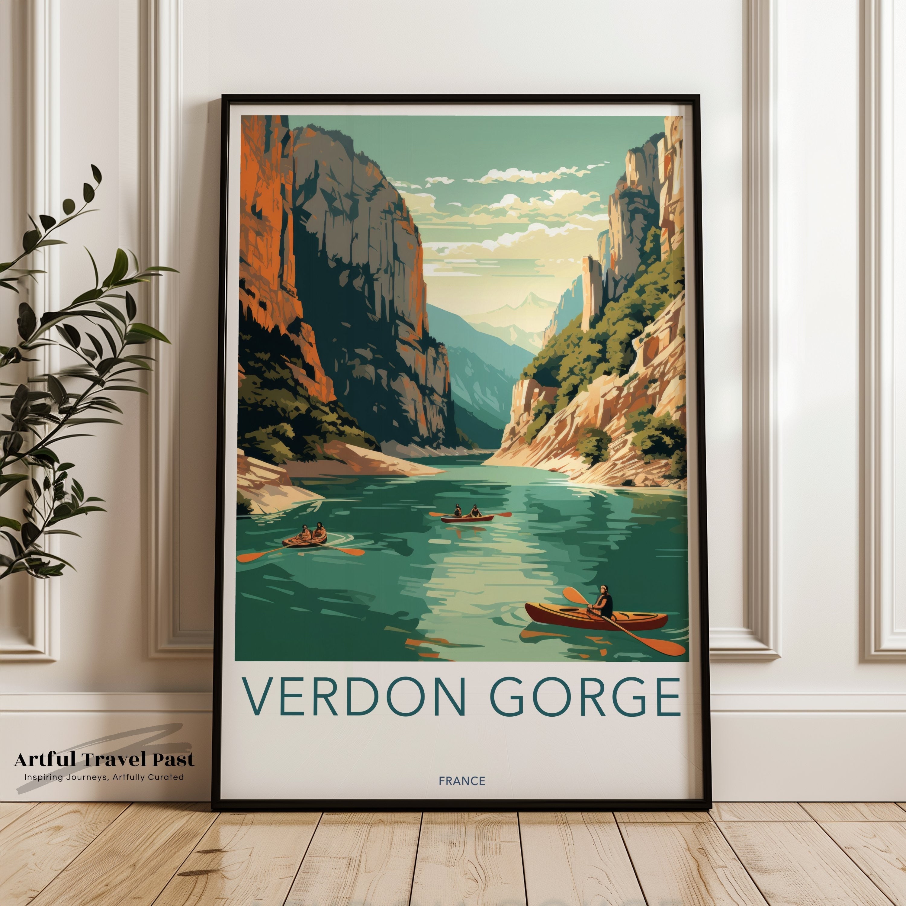 Verdon Gorge Wall Art Print, Vintage Travel Poster, Nature Landscape Artwork, French River Canyon Decor, Scenic France Illustration