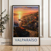 Valparaiso Chile Wall Art Print, Coastal Sunset Painting, South American Landscape Art, Vintage Travel Poster, Scenic City Artwork