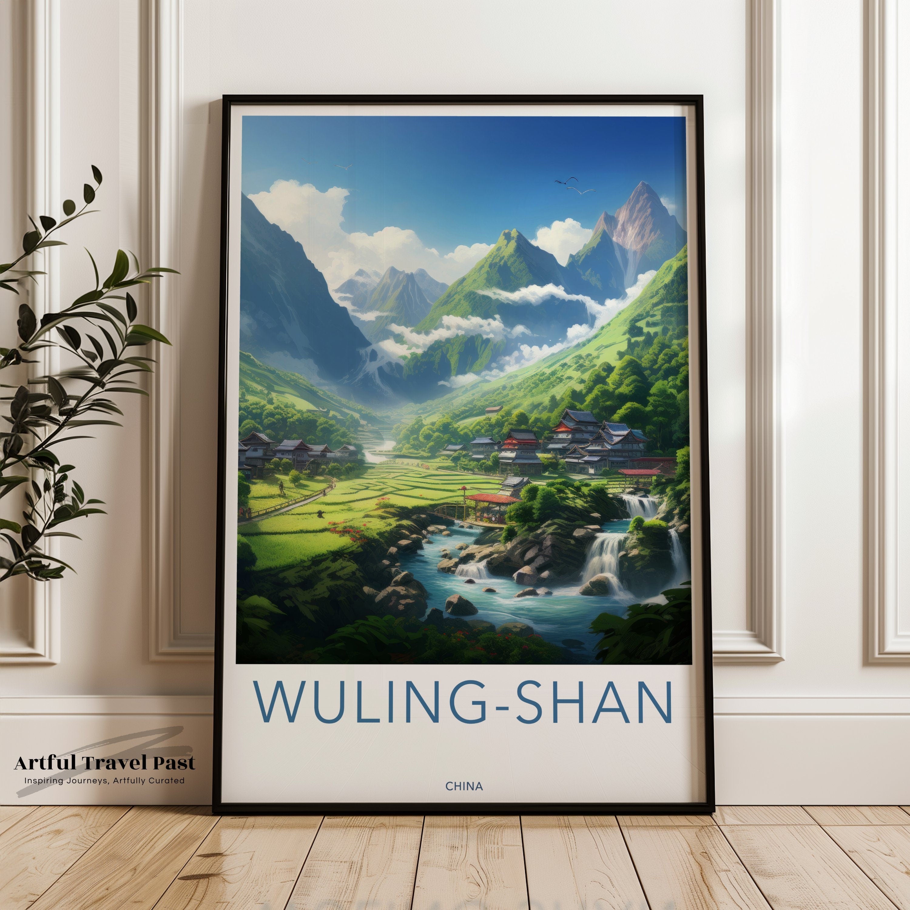 Wuling-Shan China Landscape Art, Scenic Nature Print, Mountain Wall Decor, Traditional Asia Art, Serene Valley Poster