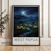 West Papua Wall Art, Night Sky Village Landscape, Indonesian Cultural Decor, Historical Context Artwork, Scenic Nature Print