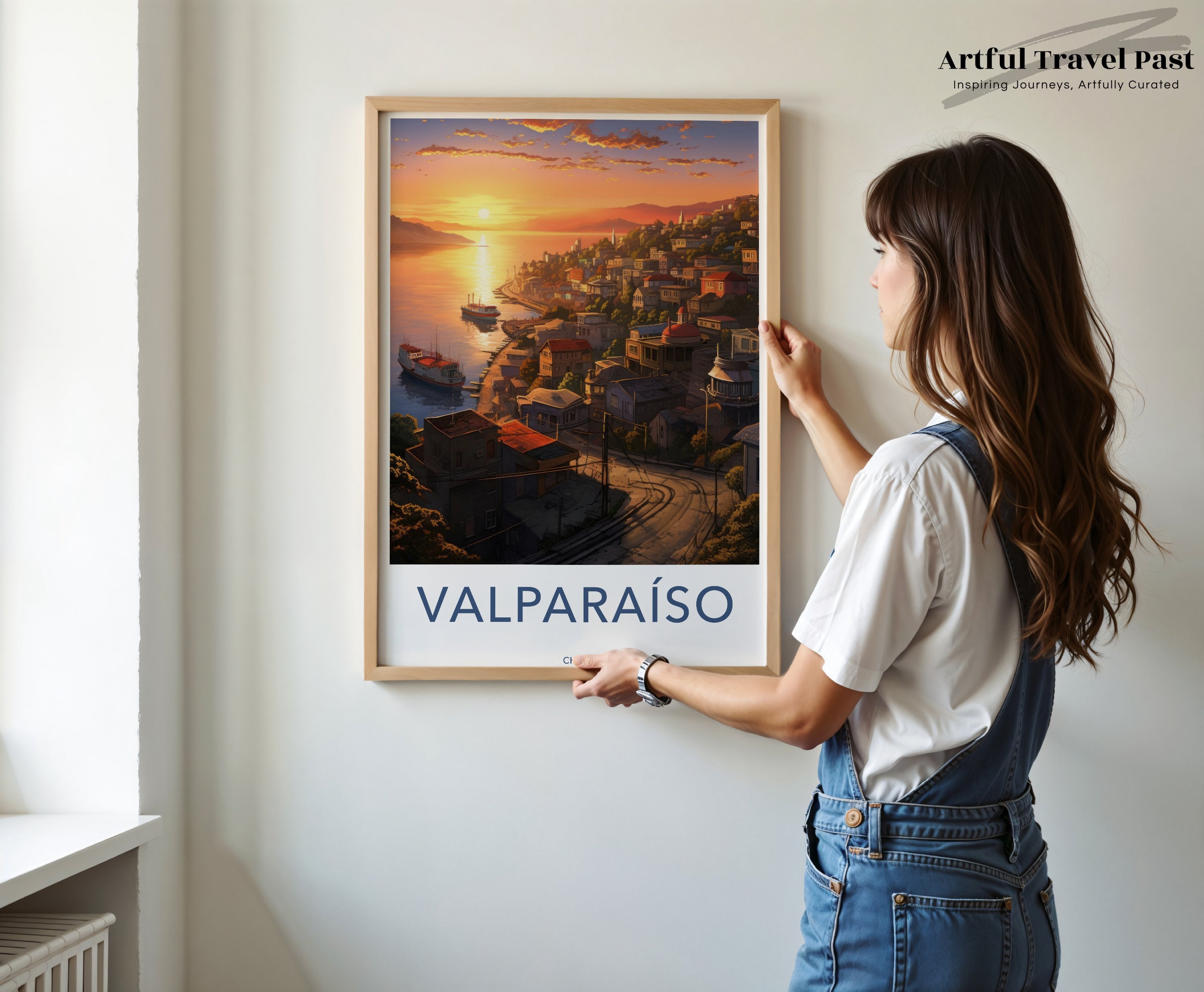 Valparaiso Chile Wall Art Print, Coastal Sunset Painting, South American Landscape Art, Vintage Travel Poster, Scenic City Artwork