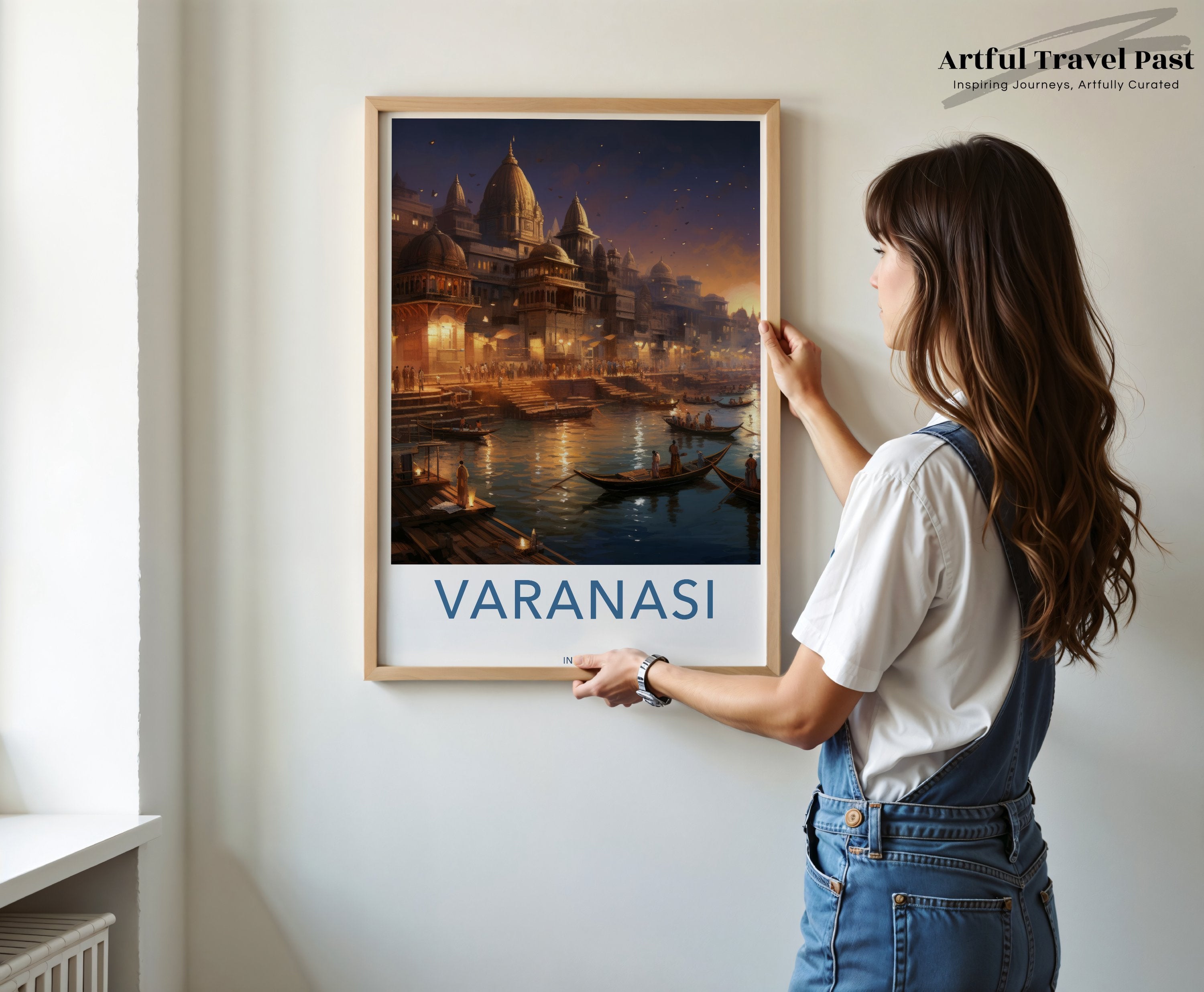 Varanasi Wall Art, Historical Cityscape Print, Sunset at Ghats, Cultural Landmark Poster, Indian Heritage Artwork, Romantic City View