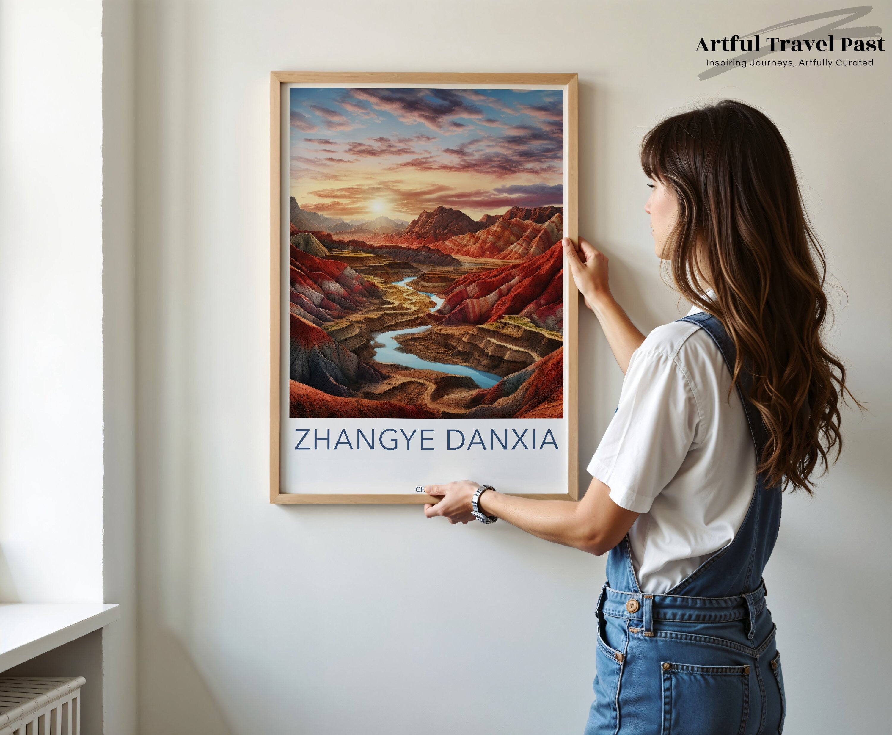 Zhangye Danxia Wall Art, Sunset Landscape Print, Colorful Mountain Scenery, Chinese Natural Beauty, Scenic Nature Art, Home Decor