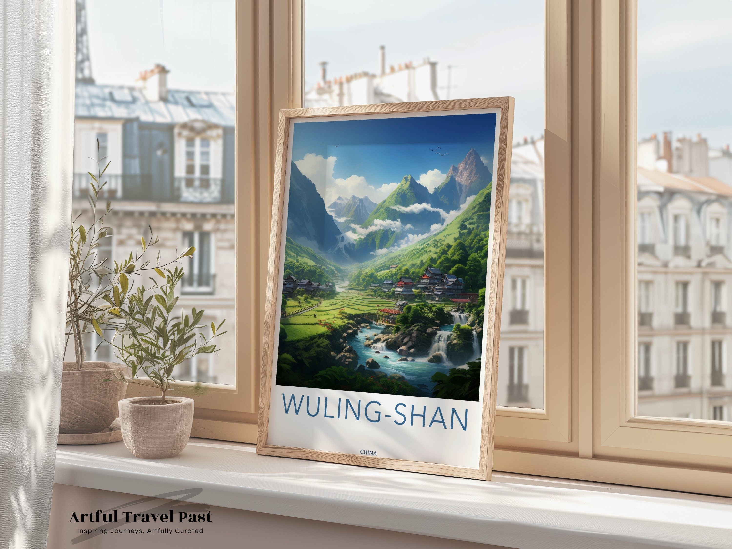 Wuling-Shan China Landscape Art, Scenic Nature Print, Mountain Wall Decor, Traditional Asia Art, Serene Valley Poster