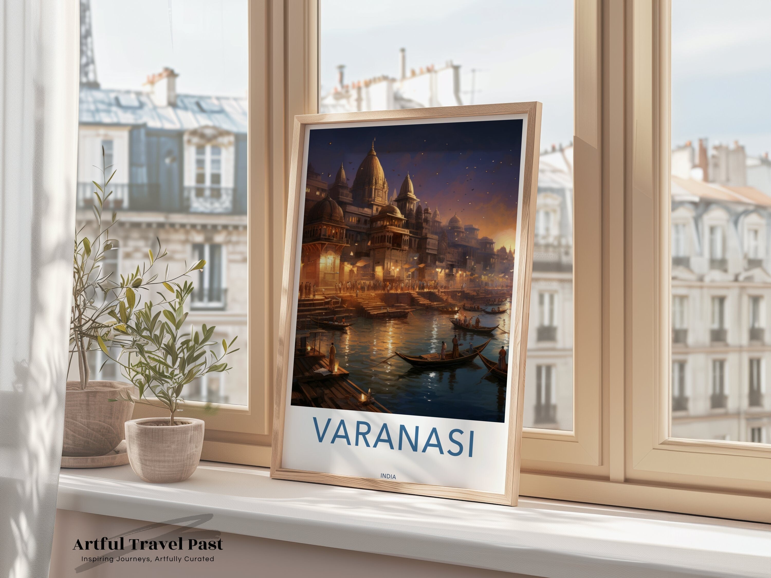 Varanasi Wall Art, Historical Cityscape Print, Sunset at Ghats, Cultural Landmark Poster, Indian Heritage Artwork, Romantic City View