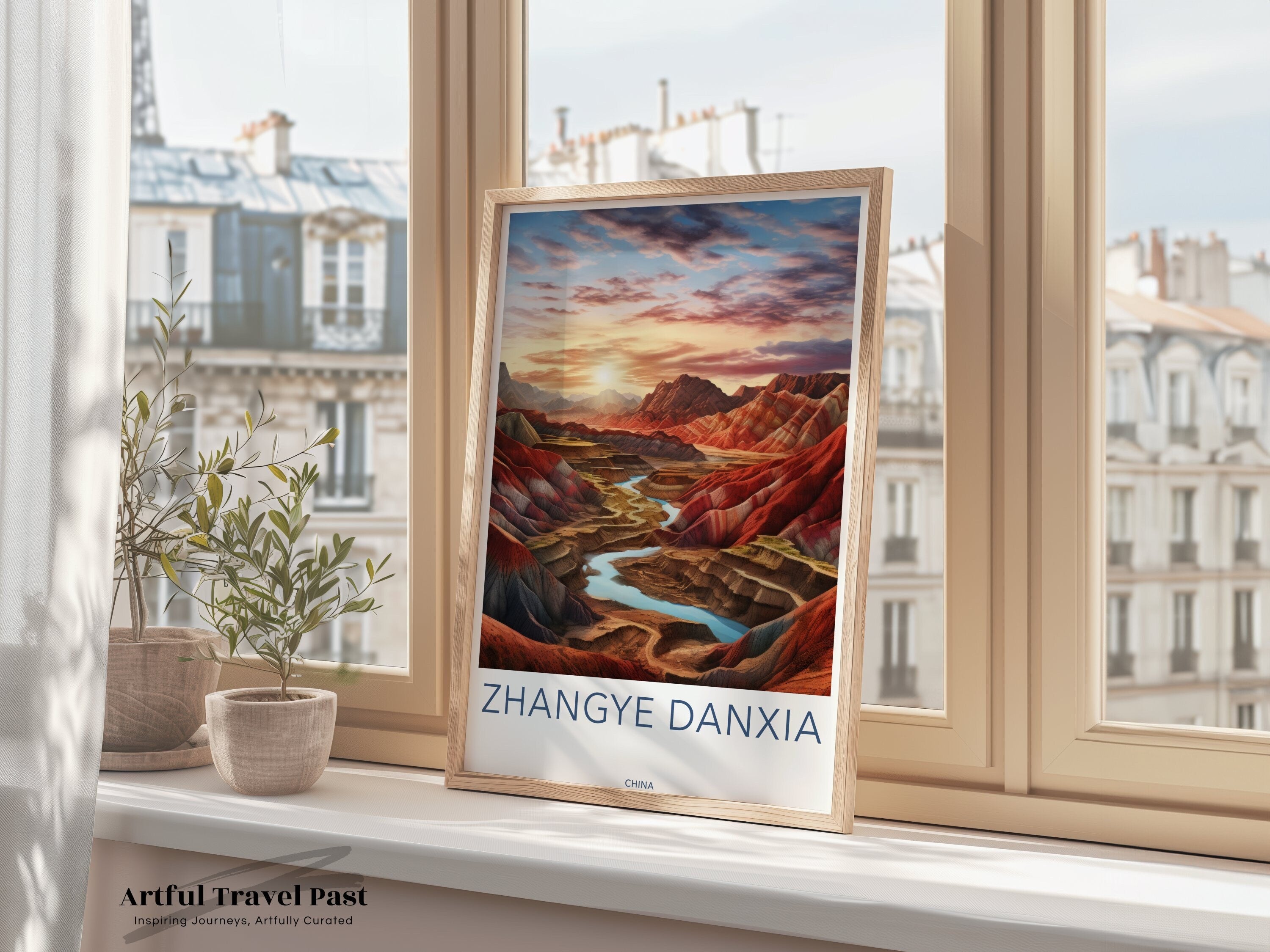 Zhangye Danxia Wall Art, Sunset Landscape Print, Colorful Mountain Scenery, Chinese Natural Beauty, Scenic Nature Art, Home Decor