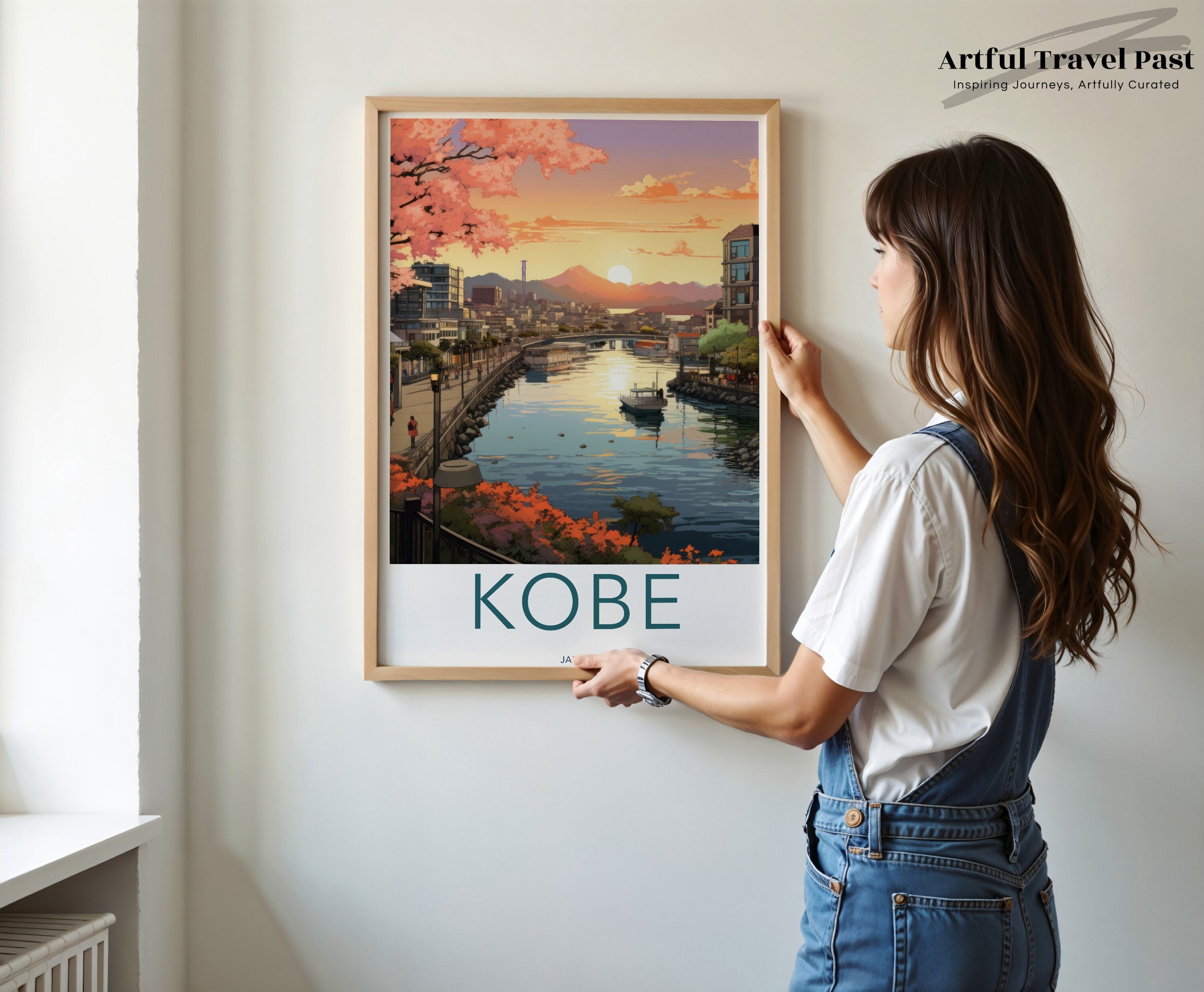 Kobe Japan Wall Art Print, Japanese Cityscape Illustration, Urban Sunset Decor, Modern Home Decor, Asian Travel Poster, Scenic Art