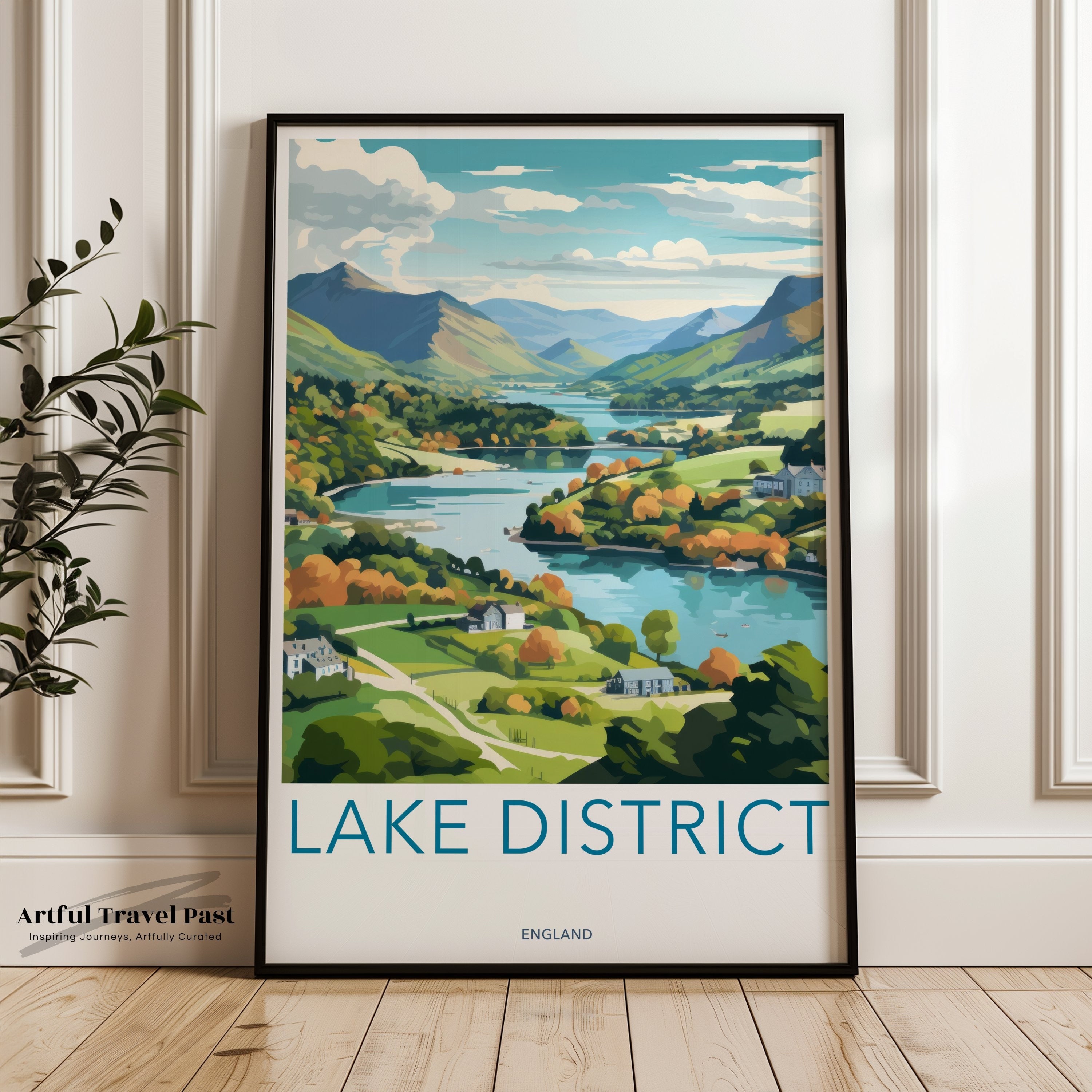 Lake District wall art, Landscape art print, England travel poster, Scenic nature decor, Mountain lake artwork, Home office decor