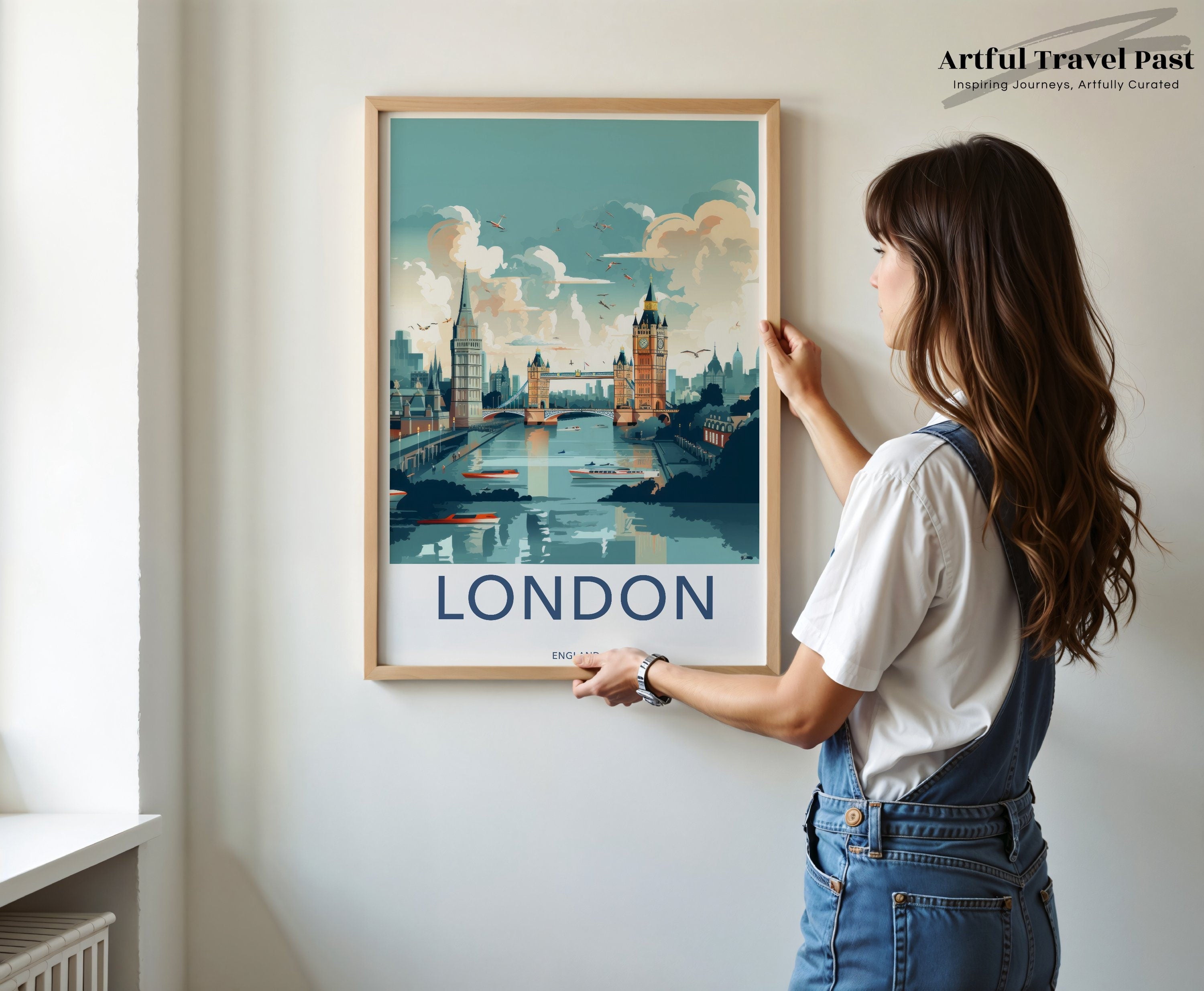 London Skyline Illustration, Iconic Landmarks Wall Art, Vintage Travel Poster, Urban Landscape Print, Home Decor, Art Gift, Cityscape