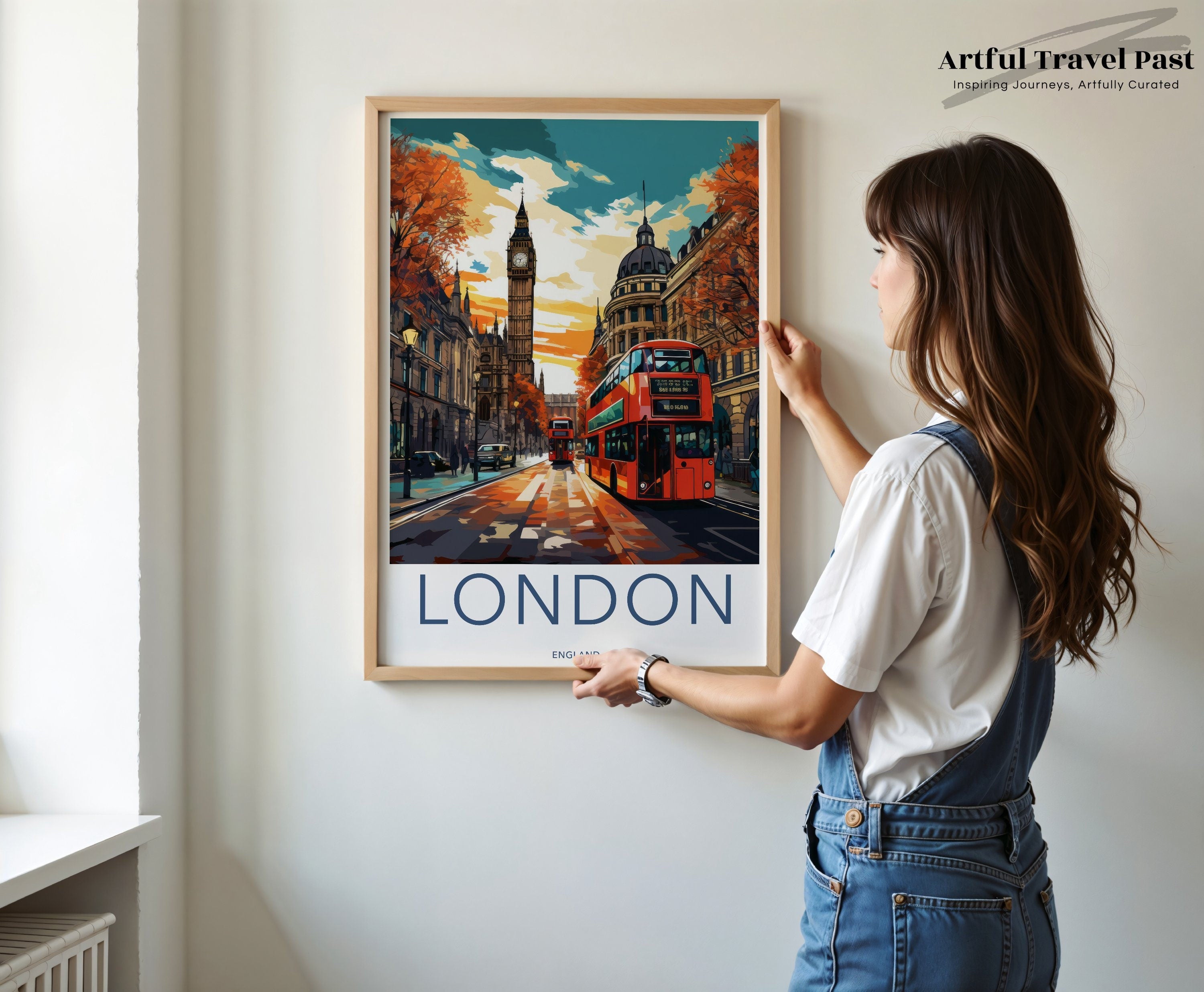 London Wall Art, Big Ben Artwork, Iconic Red Buses Print, Cityscape Decoration, Urban Landscape Poster, British Architecture Art