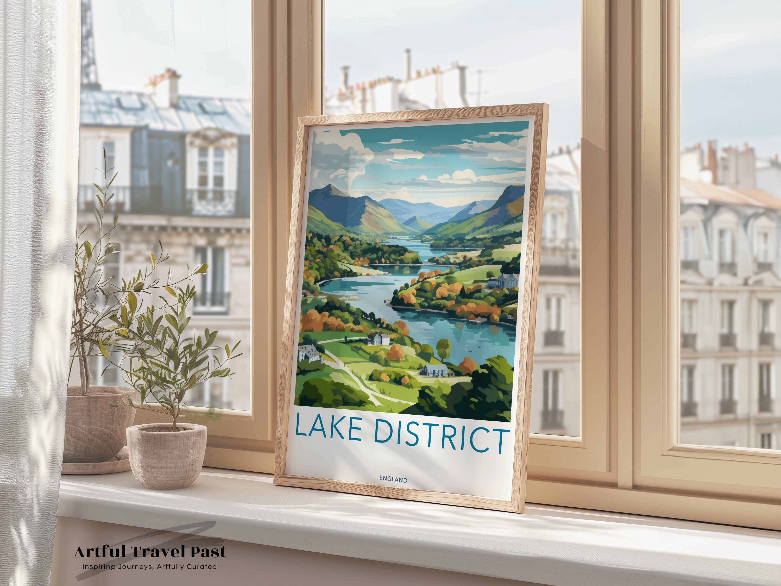 Lake District wall art, Landscape art print, England travel poster, Scenic nature decor, Mountain lake artwork, Home office decor