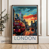 London Wall Art, Vintage Cityscape Poster, London Skyline Print, Red Bus Artwork, Urban Landscape, London Decor, Travel Souvenir