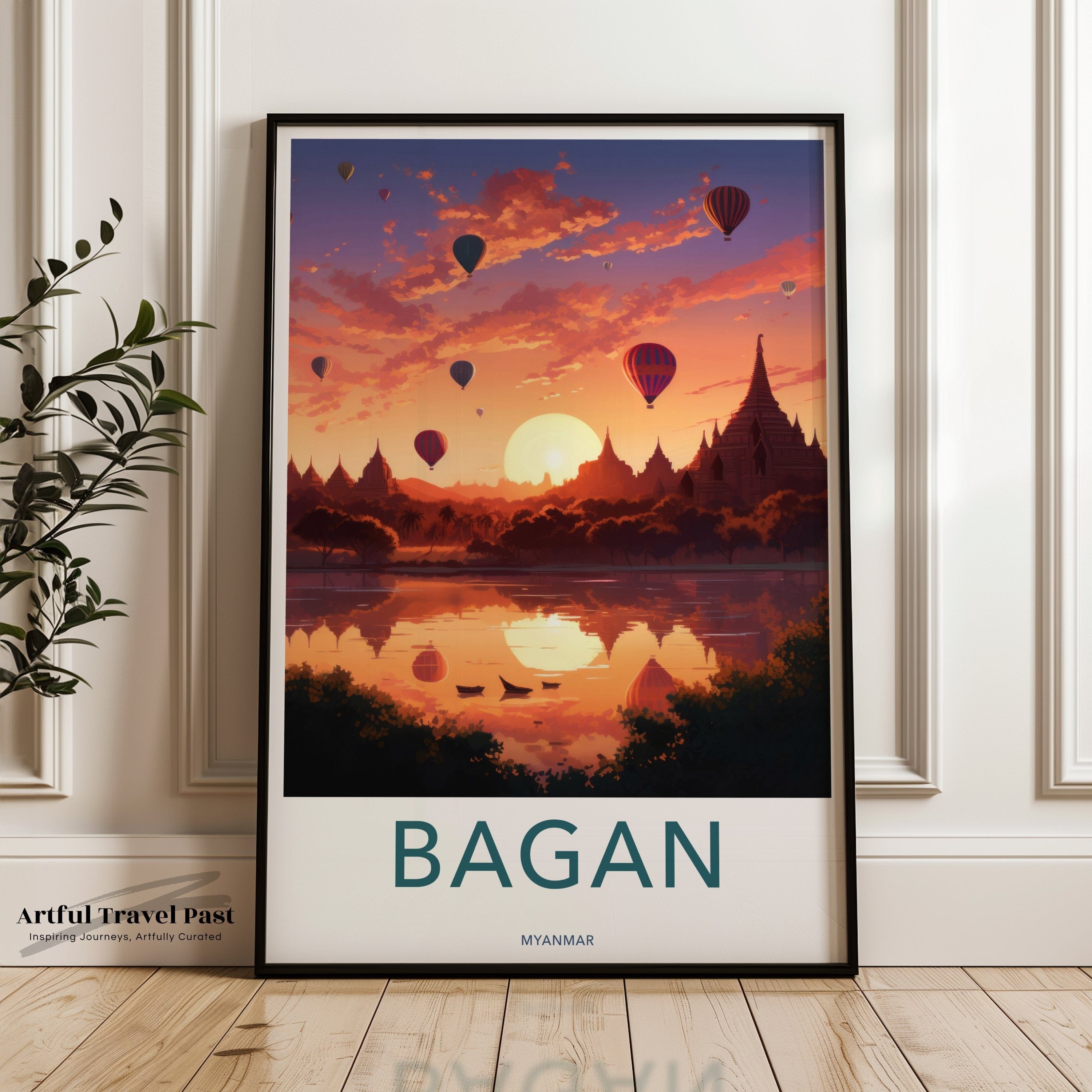 Wall Art Bagan Sunset Poster | Myanmar Wall Art | Asia Decor