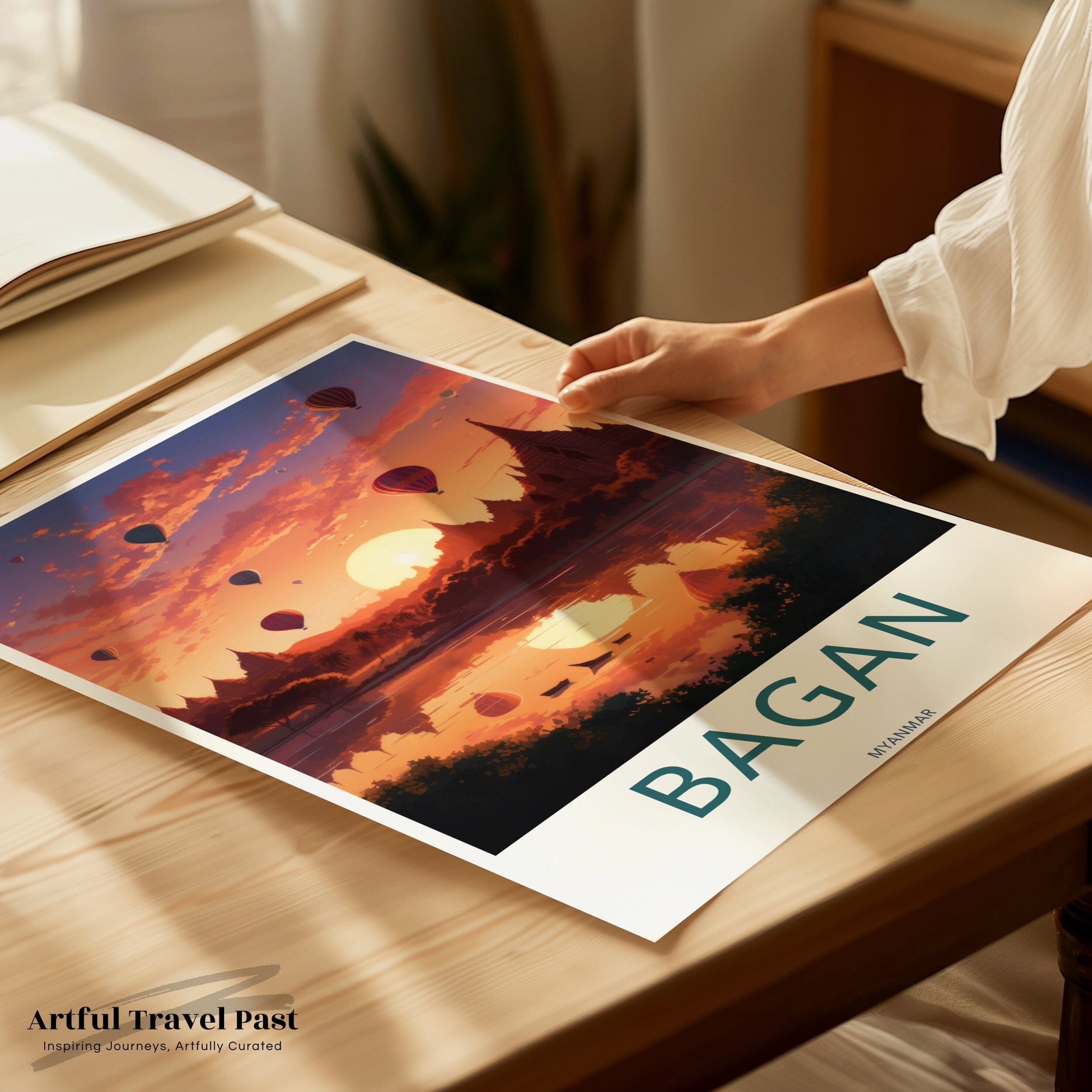 Wall Art Bagan Sunset Poster | Myanmar Wall Art | Asia Decor