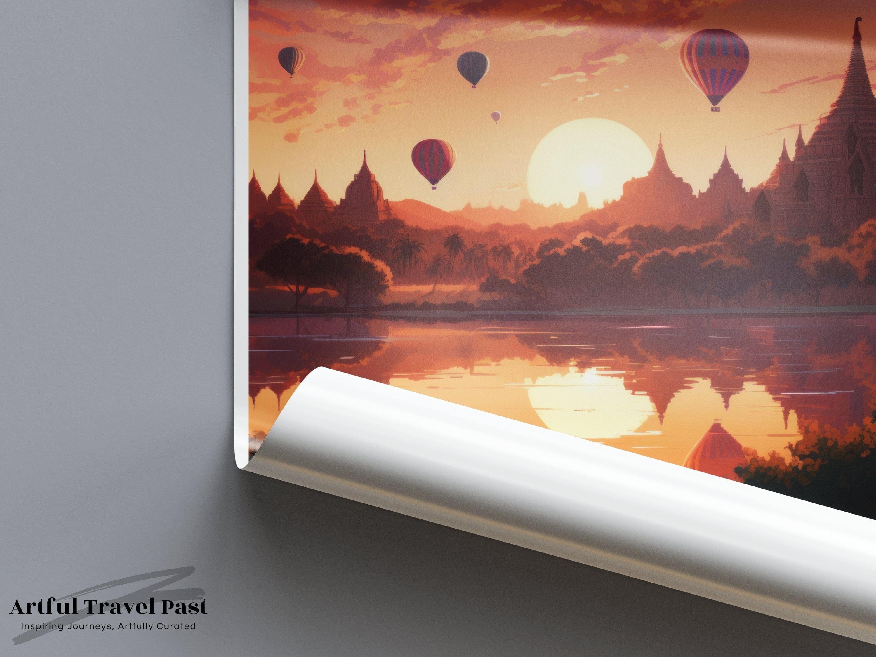 Wall Art Bagan Sunset Poster | Myanmar Wall Art | Asia Decor