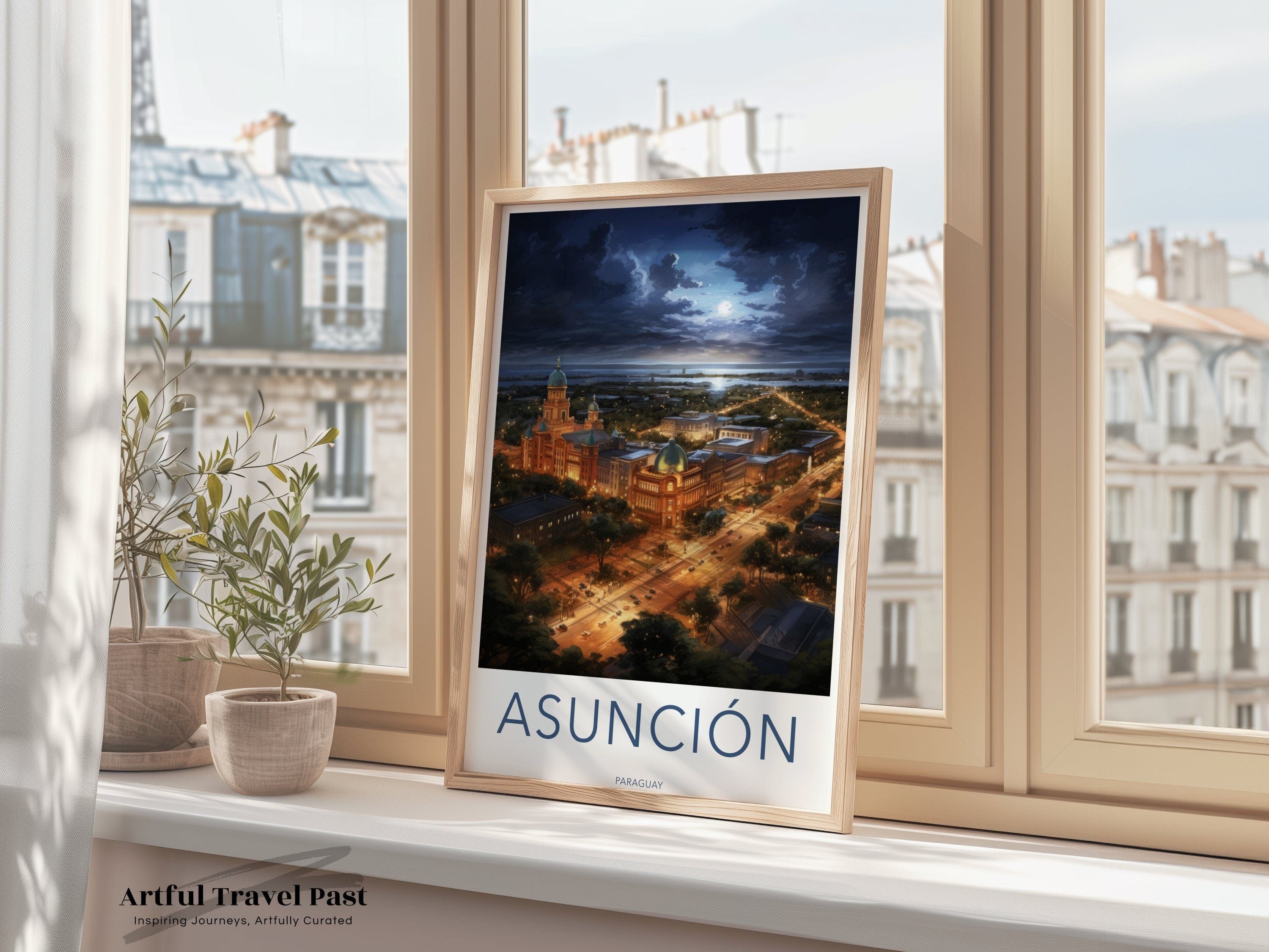 Wall Art Asunción Poster | Moonlit City | Paraguay Wall Art