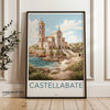 Castellabate Illustration, Italian Coastal Town Art, Scenic Wall Decor, Mediterranean Architecture Print, Beach Landscape Poster