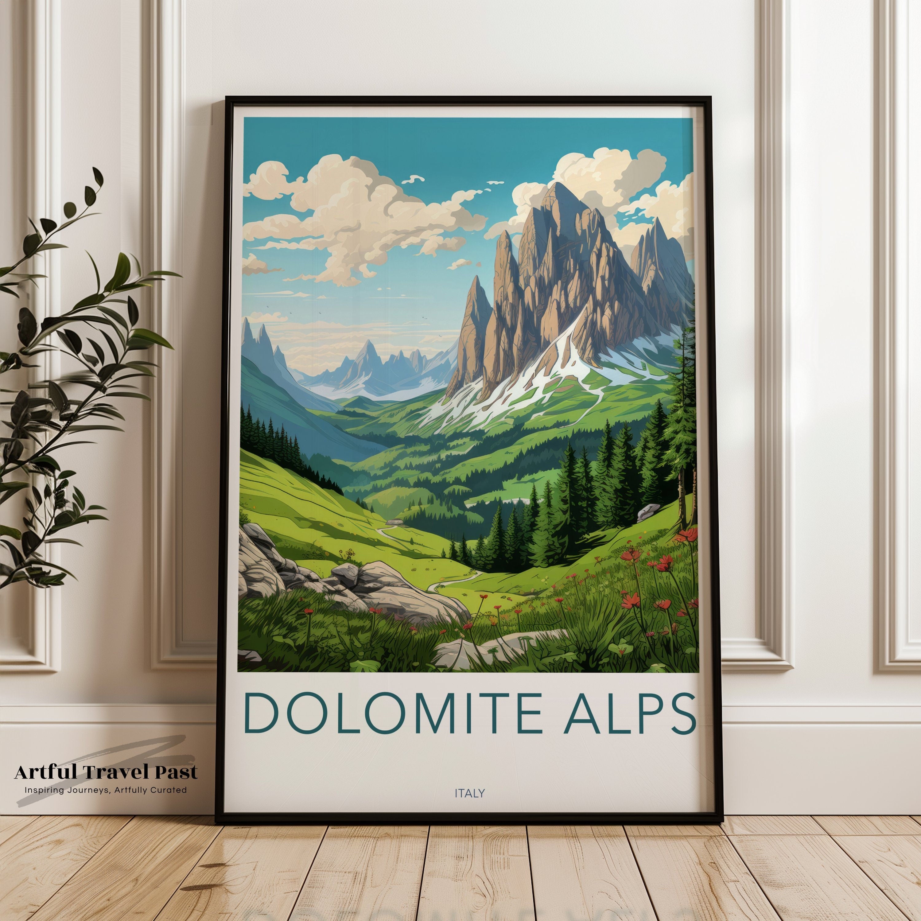 Dolomite Alps Wall Art, Italy Landscape Print, Nature Mountain Poster, Scenic Art for Home Decor, Alpine Valley Artwork