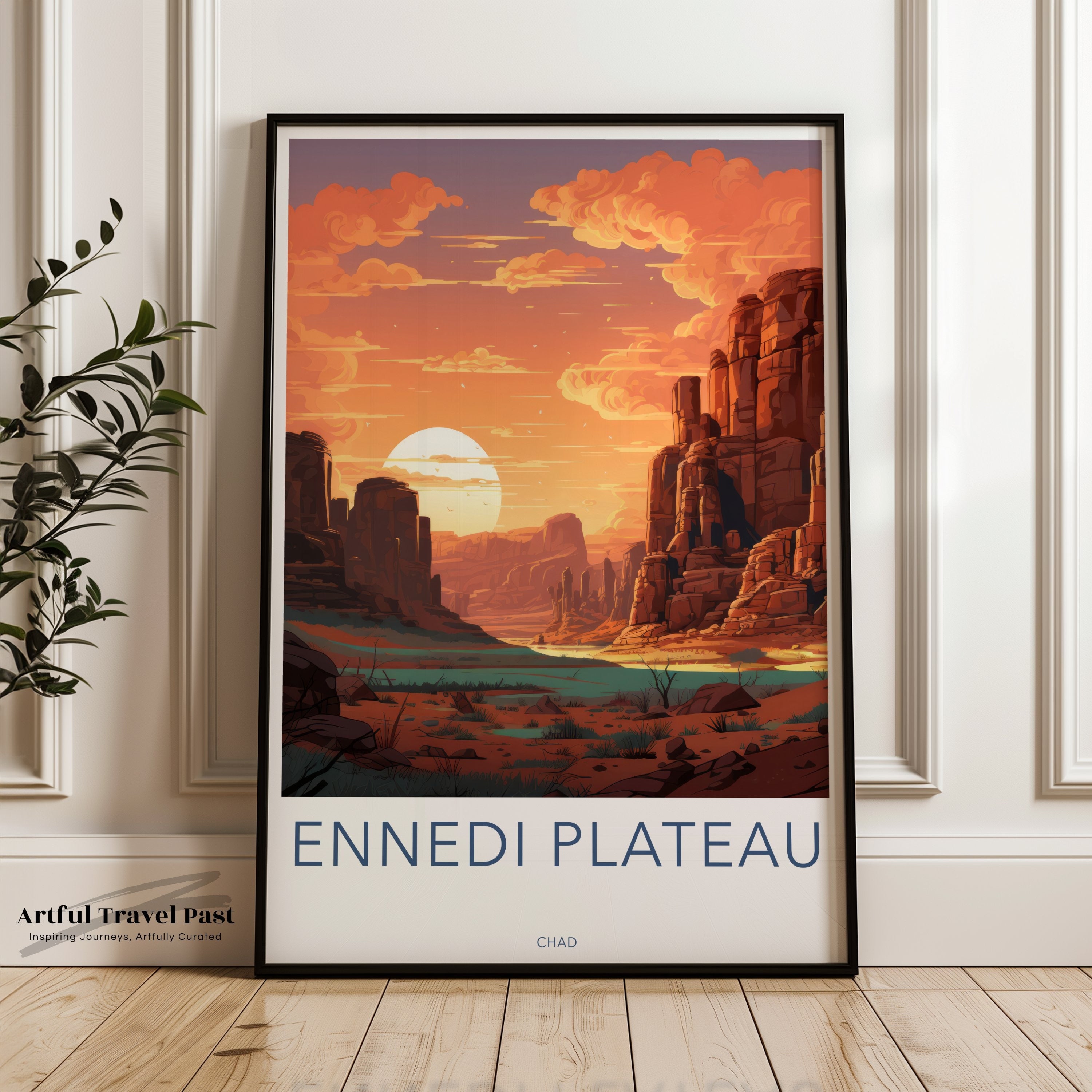 Ennedi Plateau Wall Art, Sunset Landscape Poster, African Desert Scenery Print, Rocky Mountains Illustration, Home Decor