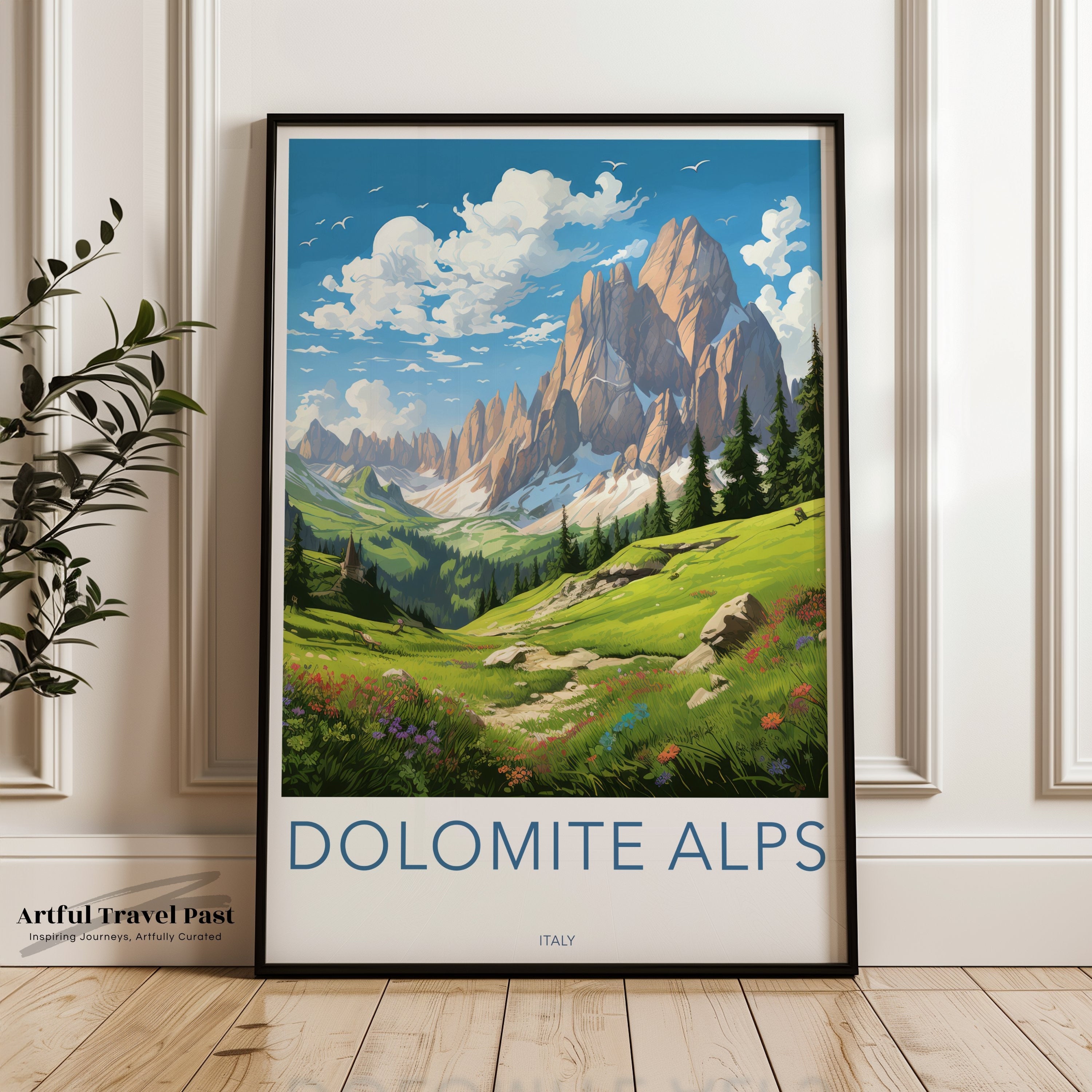 Dolomite Alps Italy Mountain Landscape Print, Scenic Nature Art, Outdoor Adventure Wall Decor, Mountain Range Poster