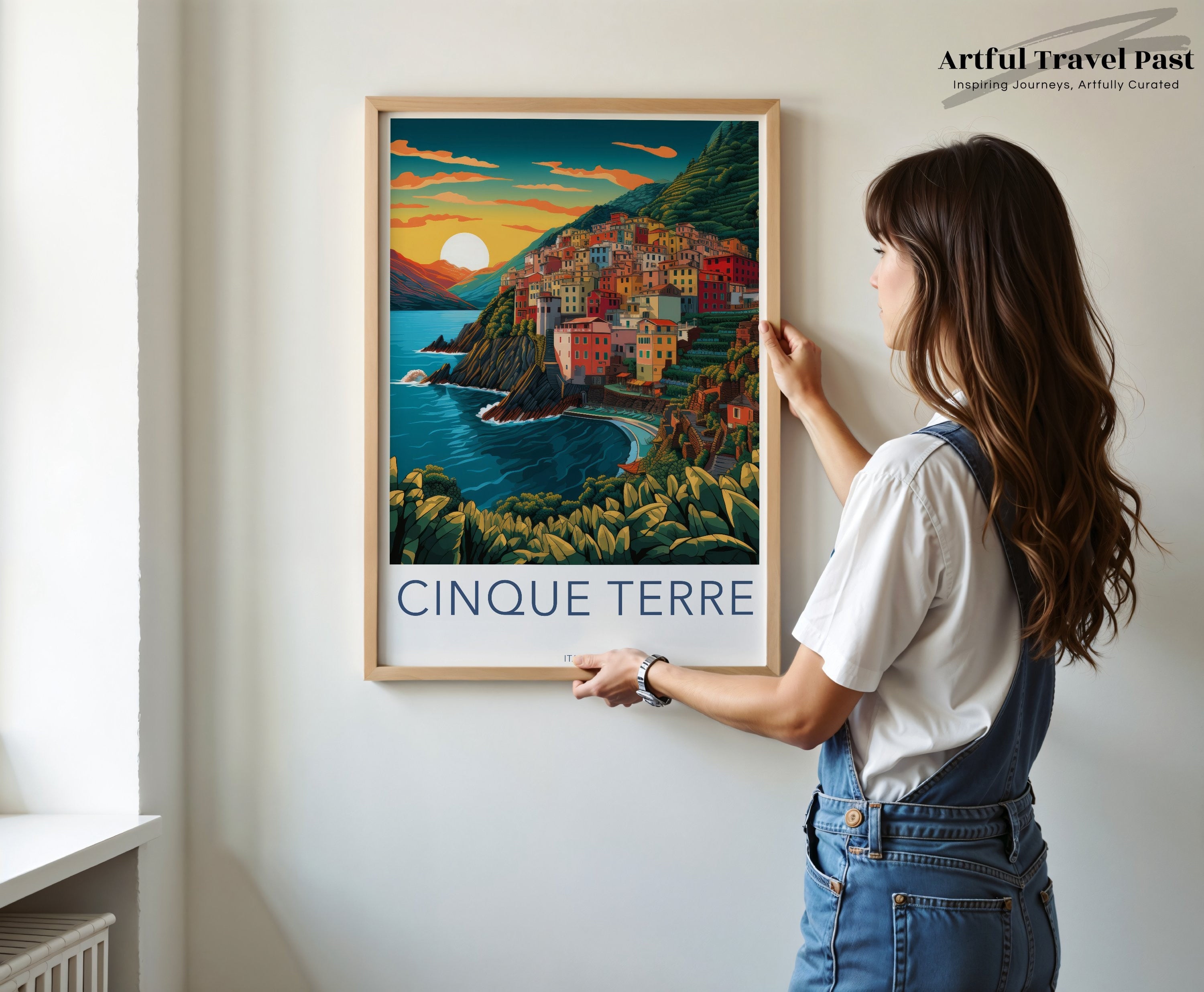 Cinque Terre Wall Art, Italian Coastal Village Print, Vibrant Sunset Landscape, Mediterranean Seaside Artwork, Travel Decor