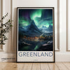 Northern Lights Aurora Borealis Wall Art Print, Greenland Travel Poster, Scenic Mountain Village Night Sky Artwork