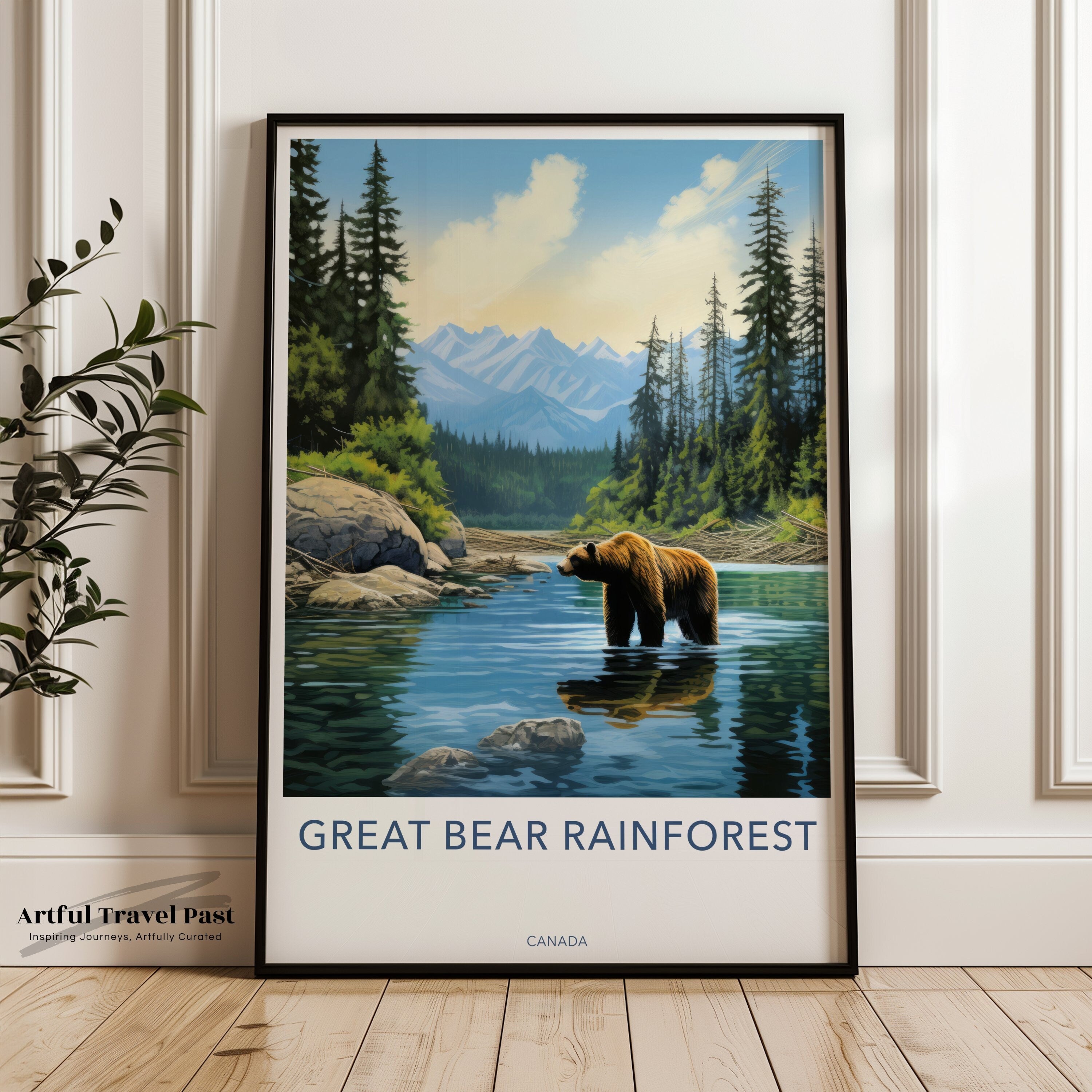 Great Bear Rainforest Wall Art, Scenic Nature Poster, Wilderness Landscape Decor, Mountain and Forest Wall Print, Bear Artwork