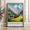 Grindelwald Switzerland Wall Art, Vintage Travel Poster, Mountain Landscape Print, Alpine Train Decor, European Scenic Decor