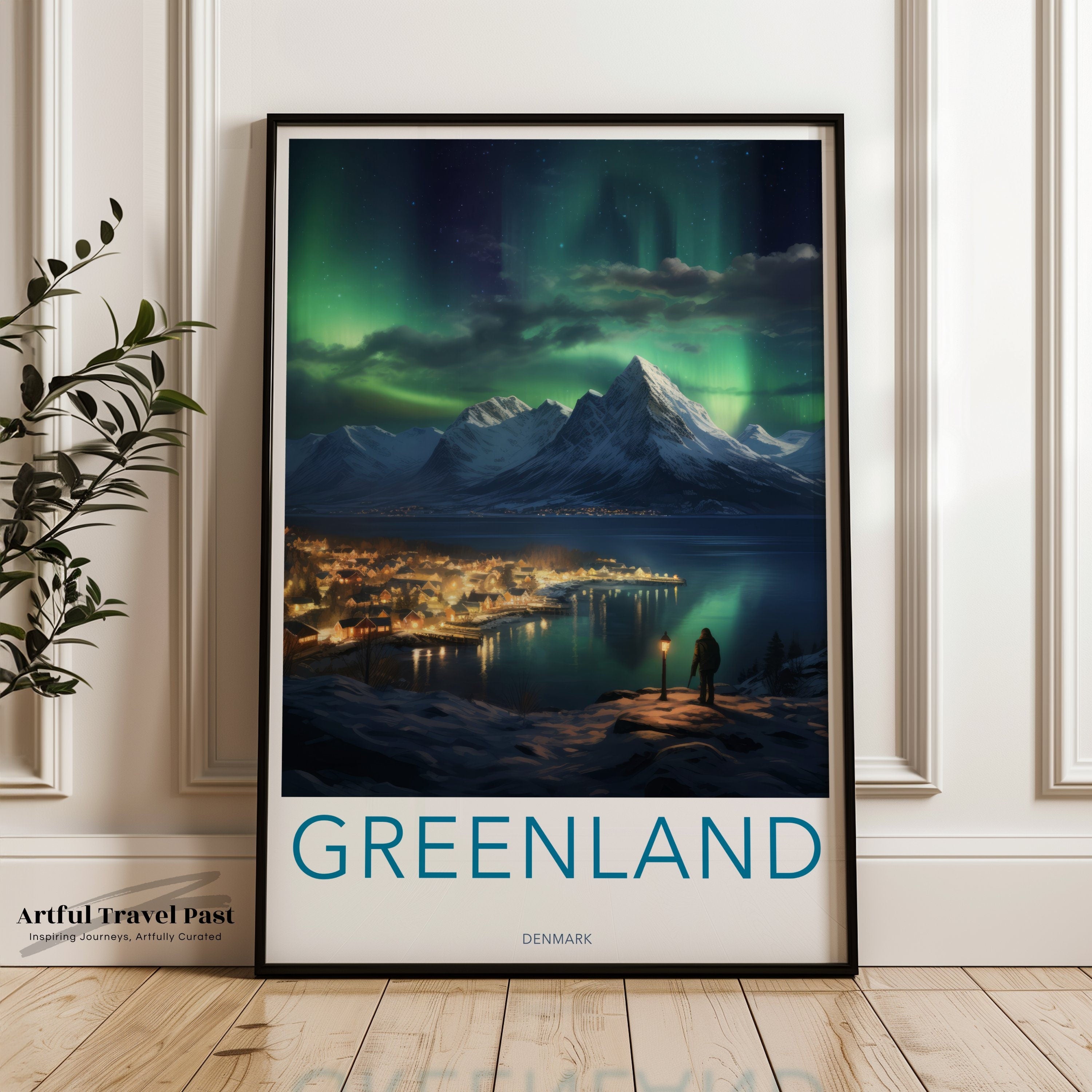 Greenland Northern Lights Wall Art Print, Scenic Mountain Landscape Poster, Winter Night Art, Aurora Canvas Decor, Travel Inspired