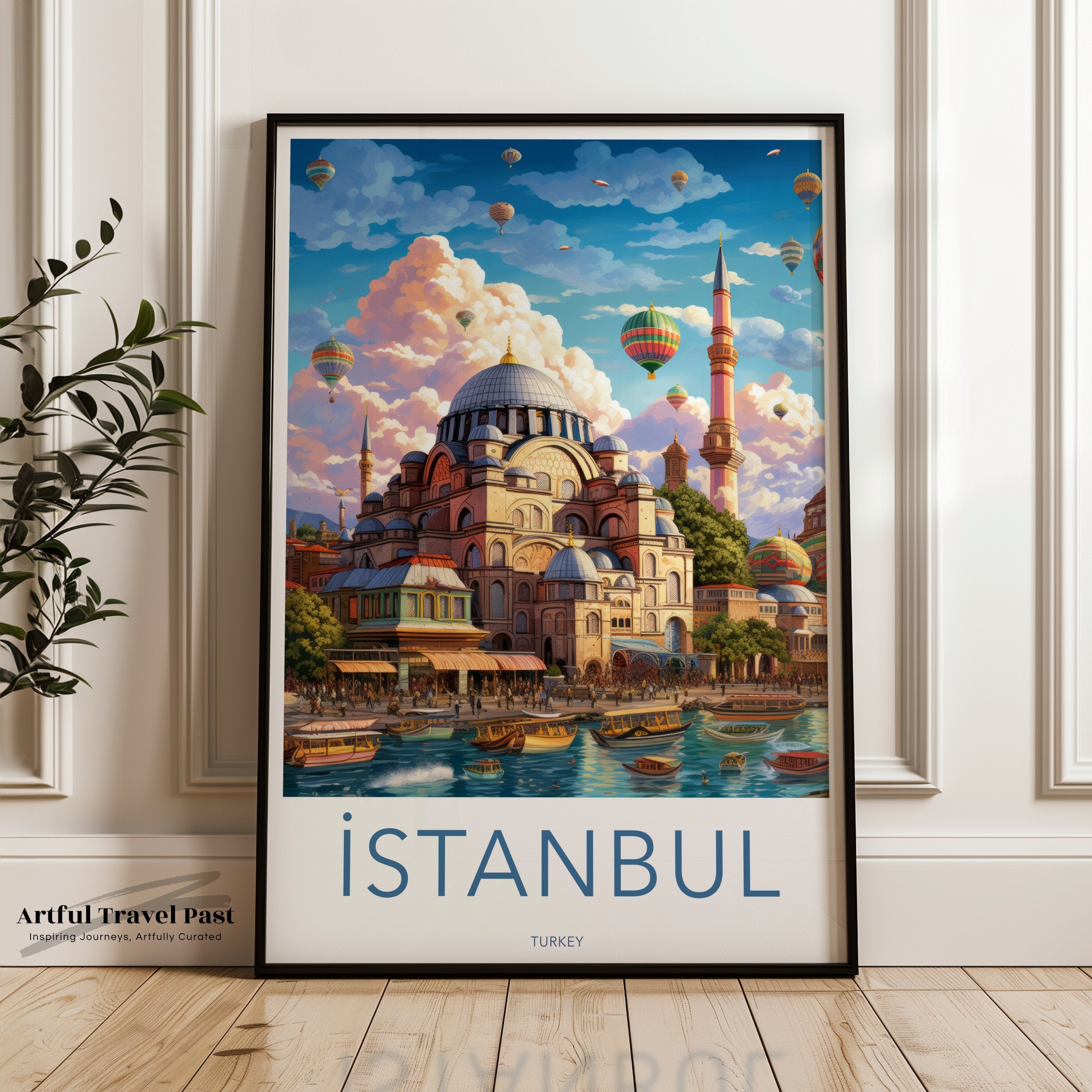 Colorful Istanbul Skyline Wall Art, Hot Air Balloons Over Historic Buildings, Vibrant Scene, Perfect Gift for Travel Lovers