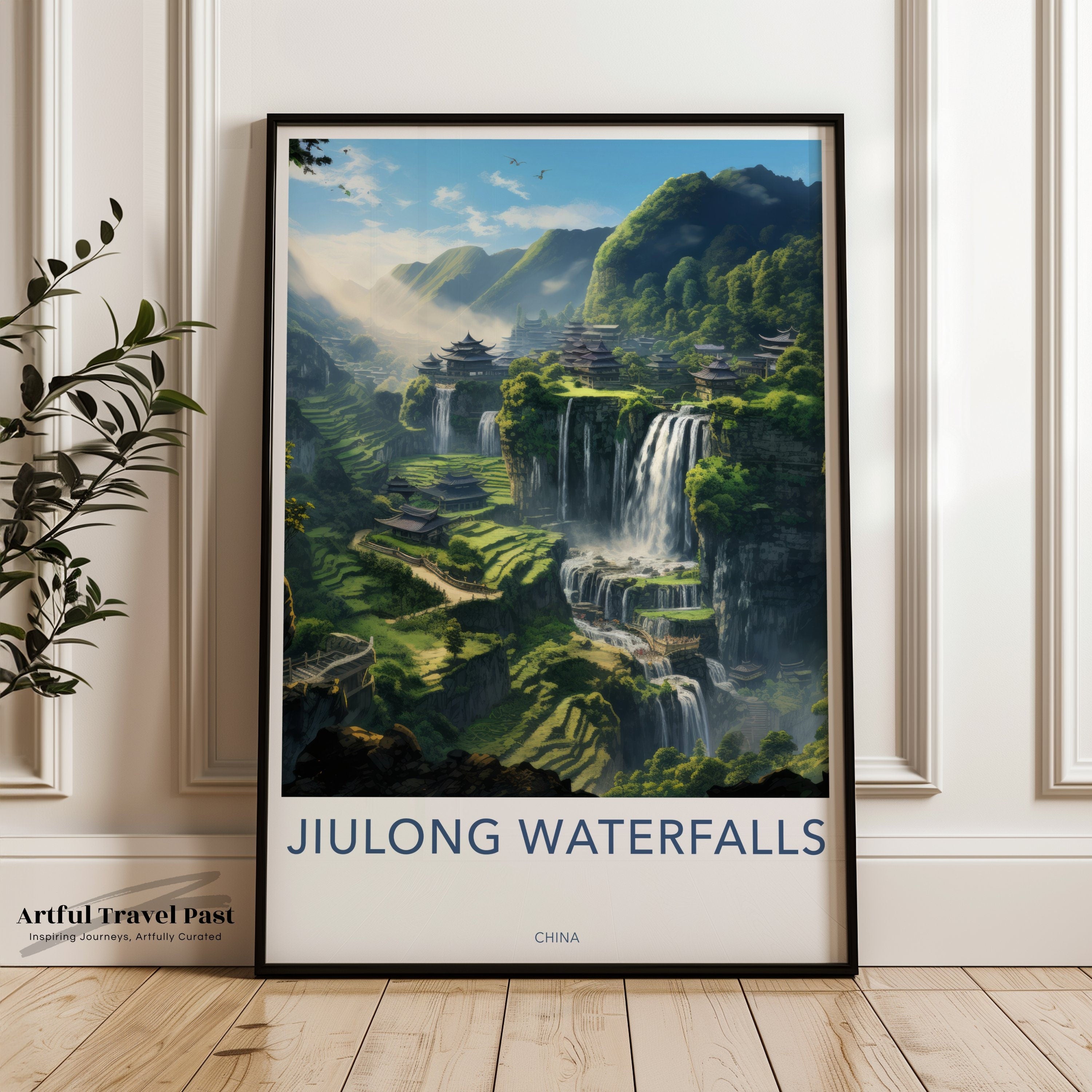 Jiulong Waterfalls Wall Art Print, Nature Landscape Decor, Chinese Scenery Poster, Serene Mountain View, Beautiful Waterfall