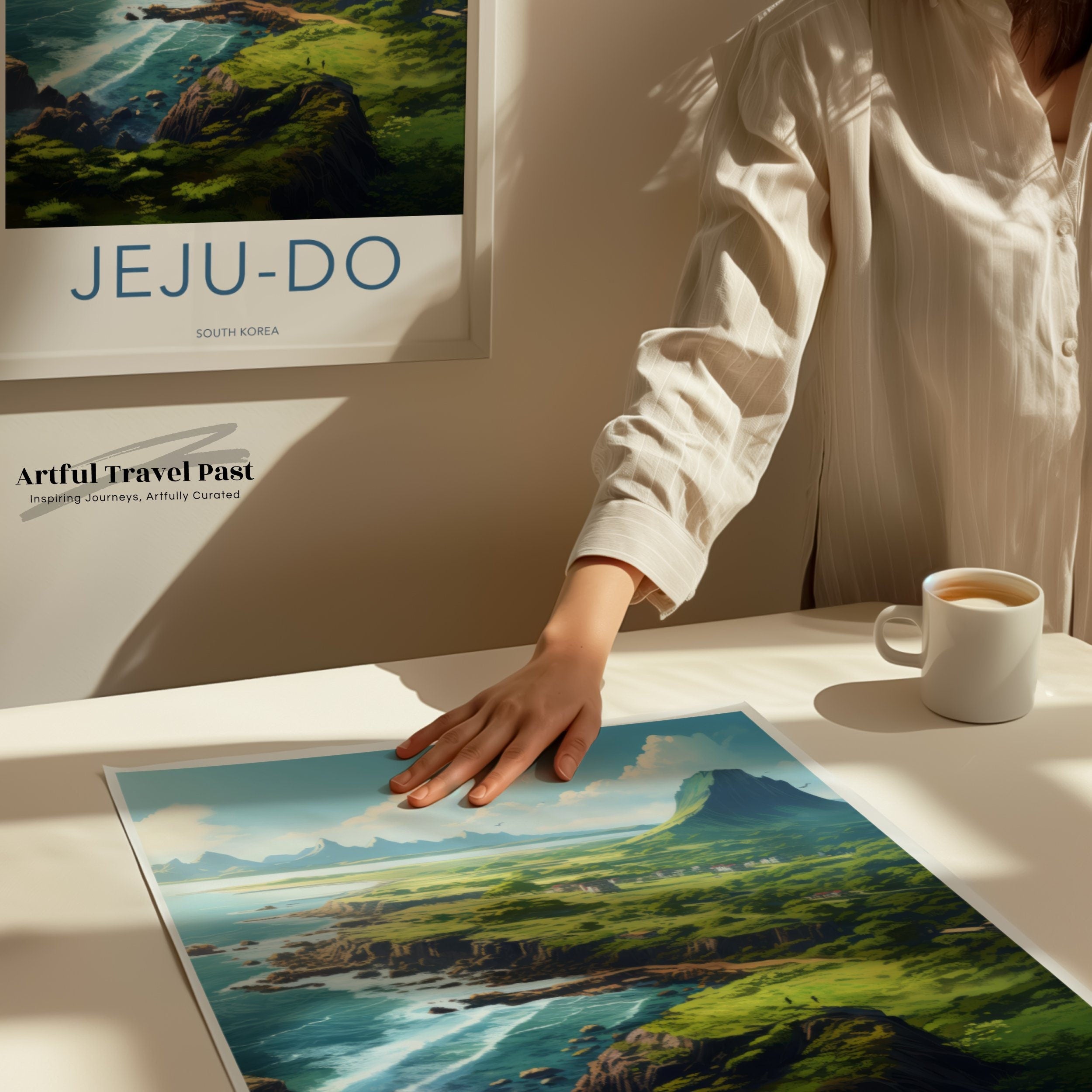 Landscape Wall Art Jeju-do Poster, South Korea Scenic Print, Nature Artwork, Coastal Mountain Decor, Travel Destination Art