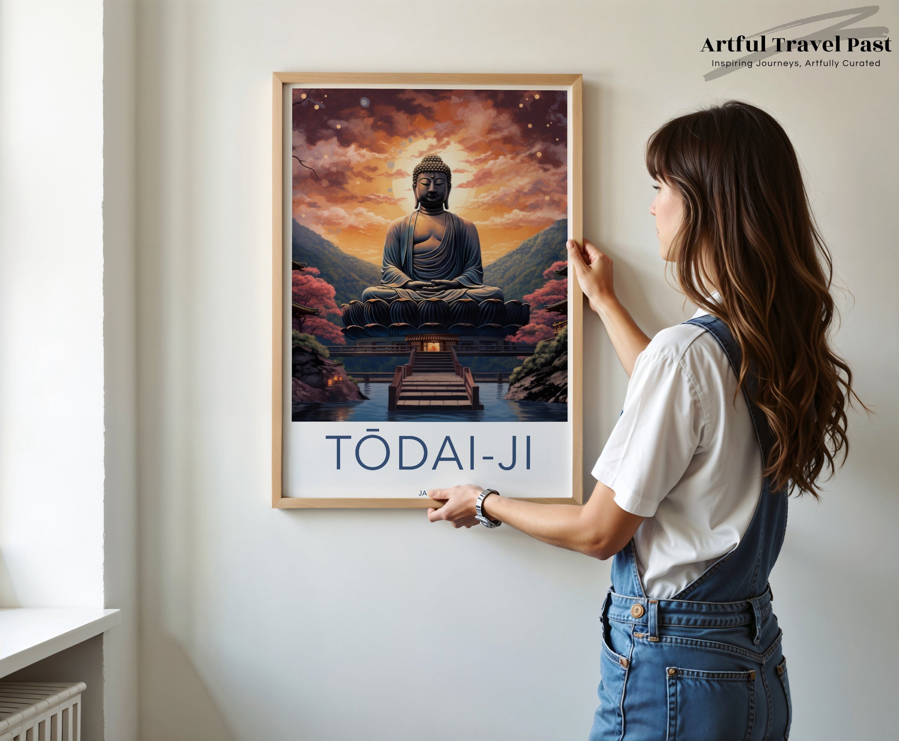 Buddha Wall Art, Japanese Temple Print, Tōdai-ji Poster, Sunset Art, Tranquil Home Decor, Zen Meditation Artwork, Spiritual Gift