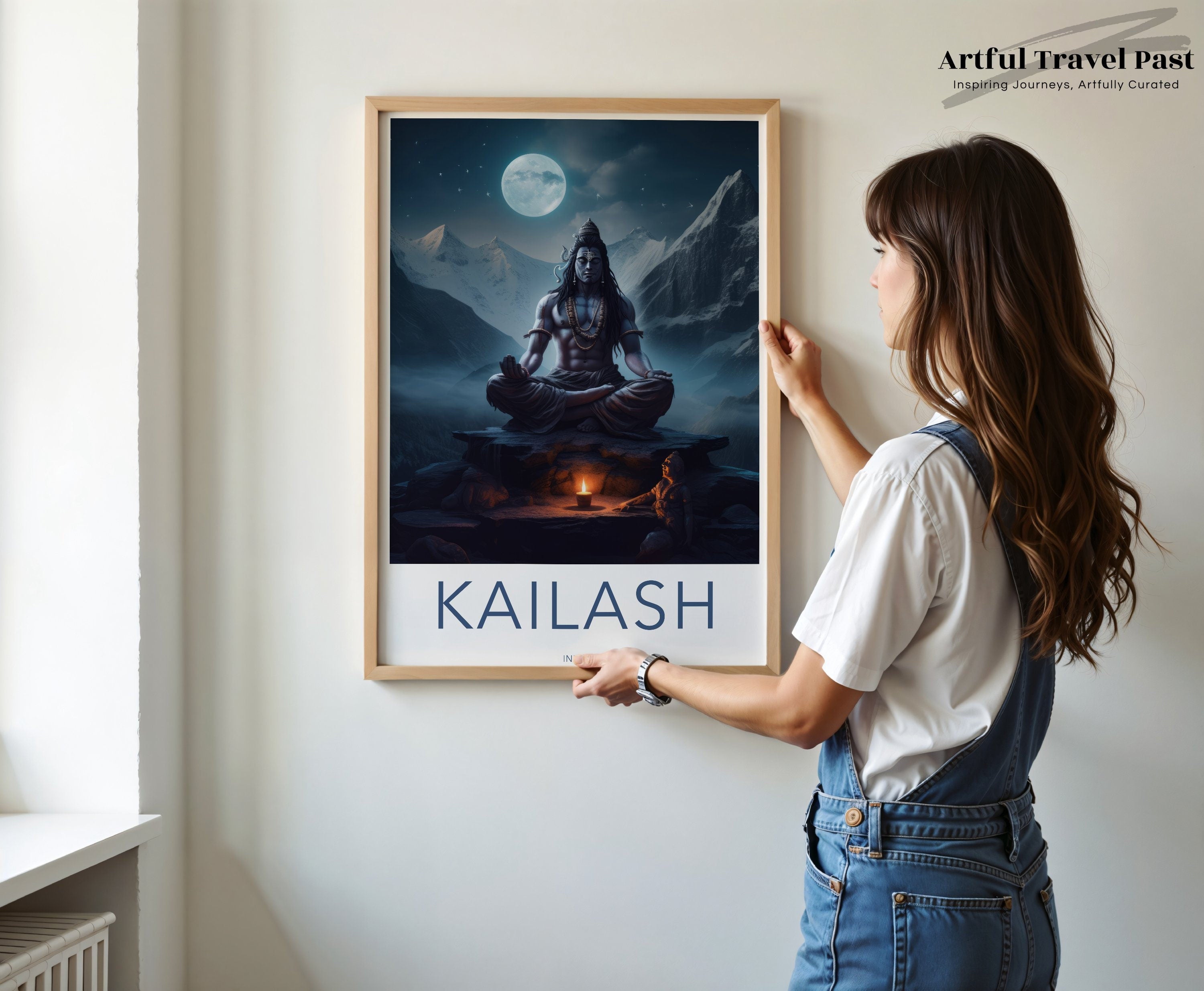 Kailash Mountain Wall Art, Meditation Shiva Poster, Spiritual Home Decor, Moonlit Himalayan Landscape, Divine Tranquility Print