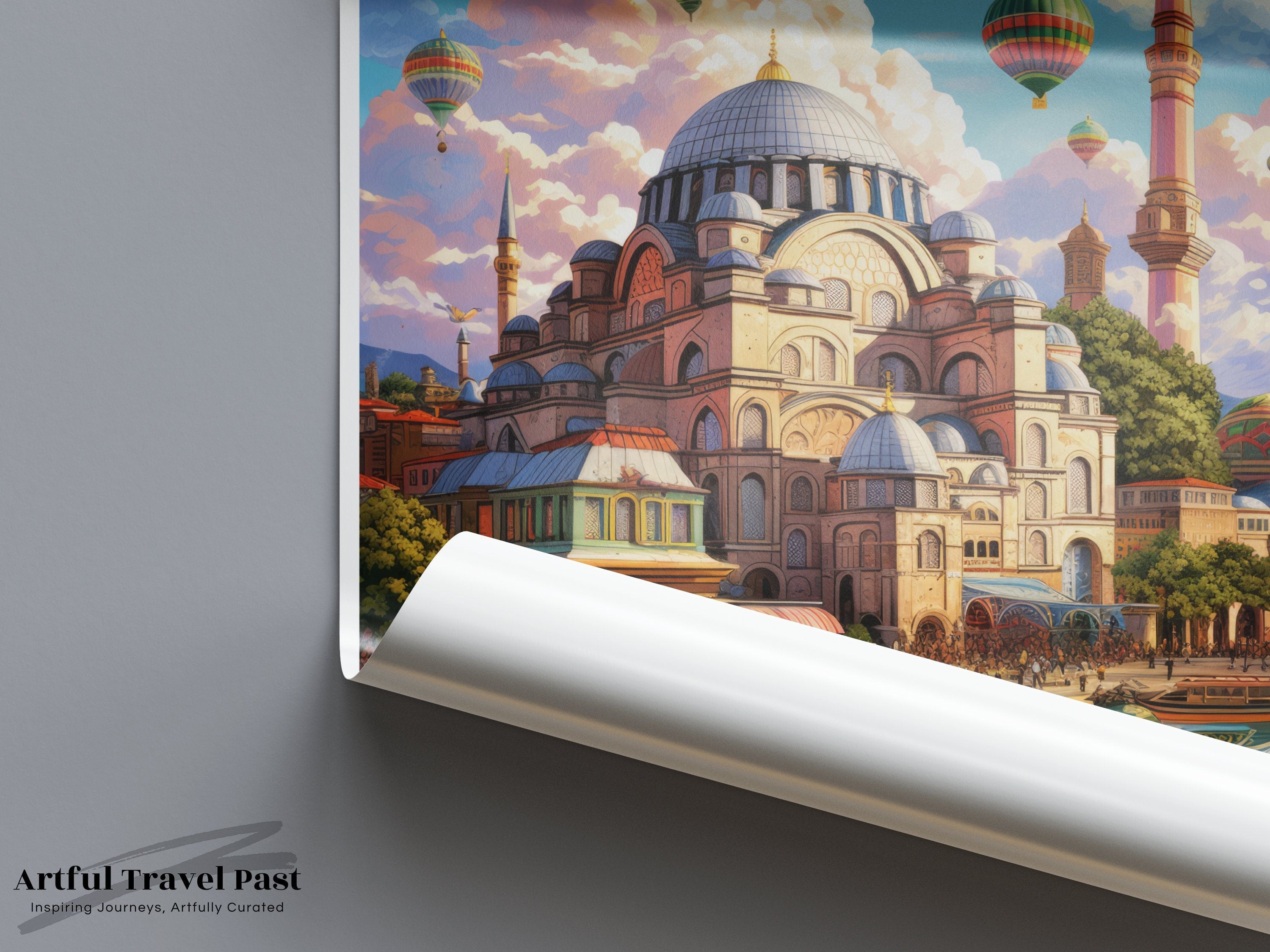 Colorful Istanbul Skyline Wall Art, Hot Air Balloons Over Historic Buildings, Vibrant Scene, Perfect Gift for Travel Lovers