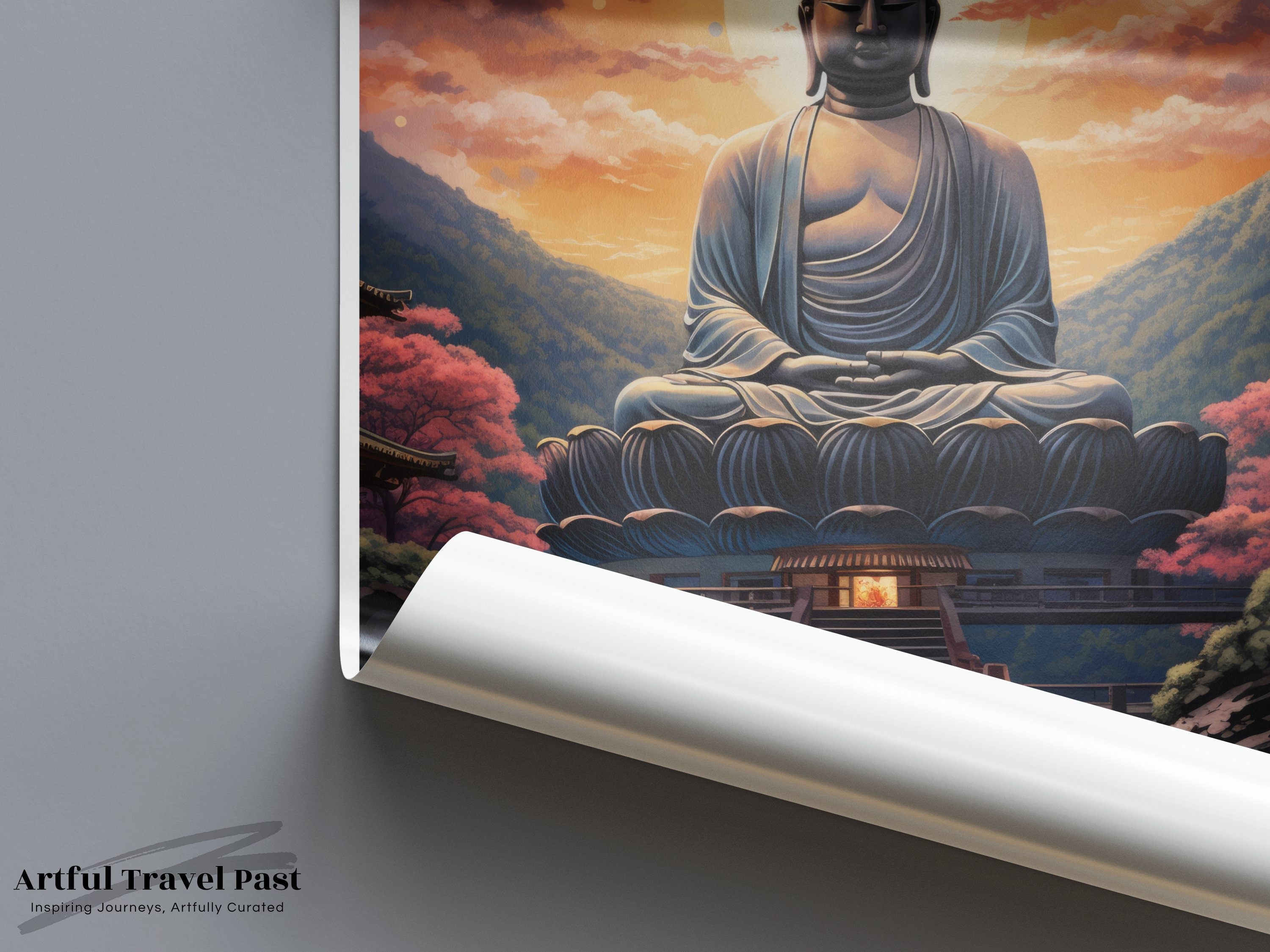 Buddha Wall Art, Japanese Temple Print, Tōdai-ji Poster, Sunset Art, Tranquil Home Decor, Zen Meditation Artwork, Spiritual Gift