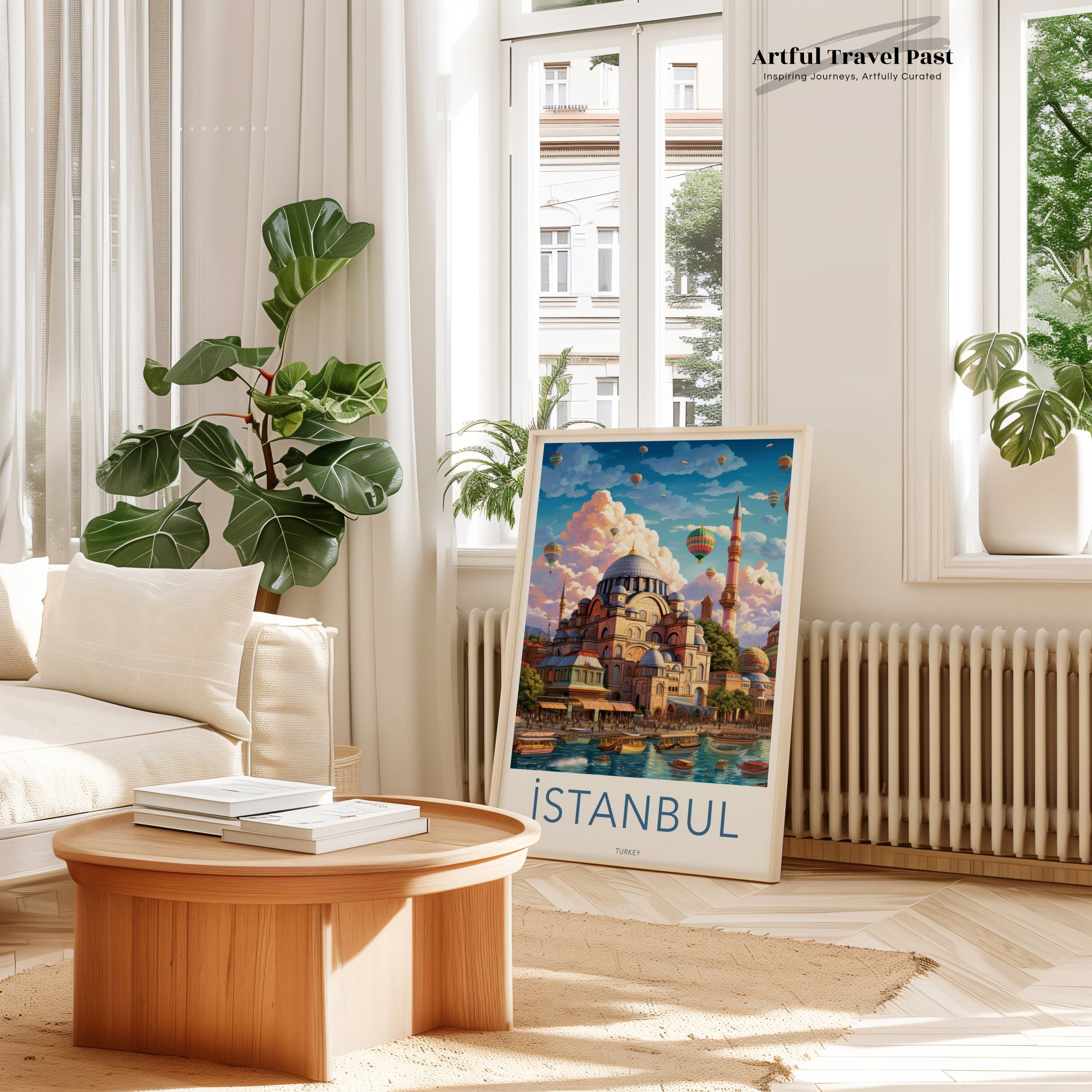 Colorful Istanbul Skyline Wall Art, Hot Air Balloons Over Historic Buildings, Vibrant Scene, Perfect Gift for Travel Lovers