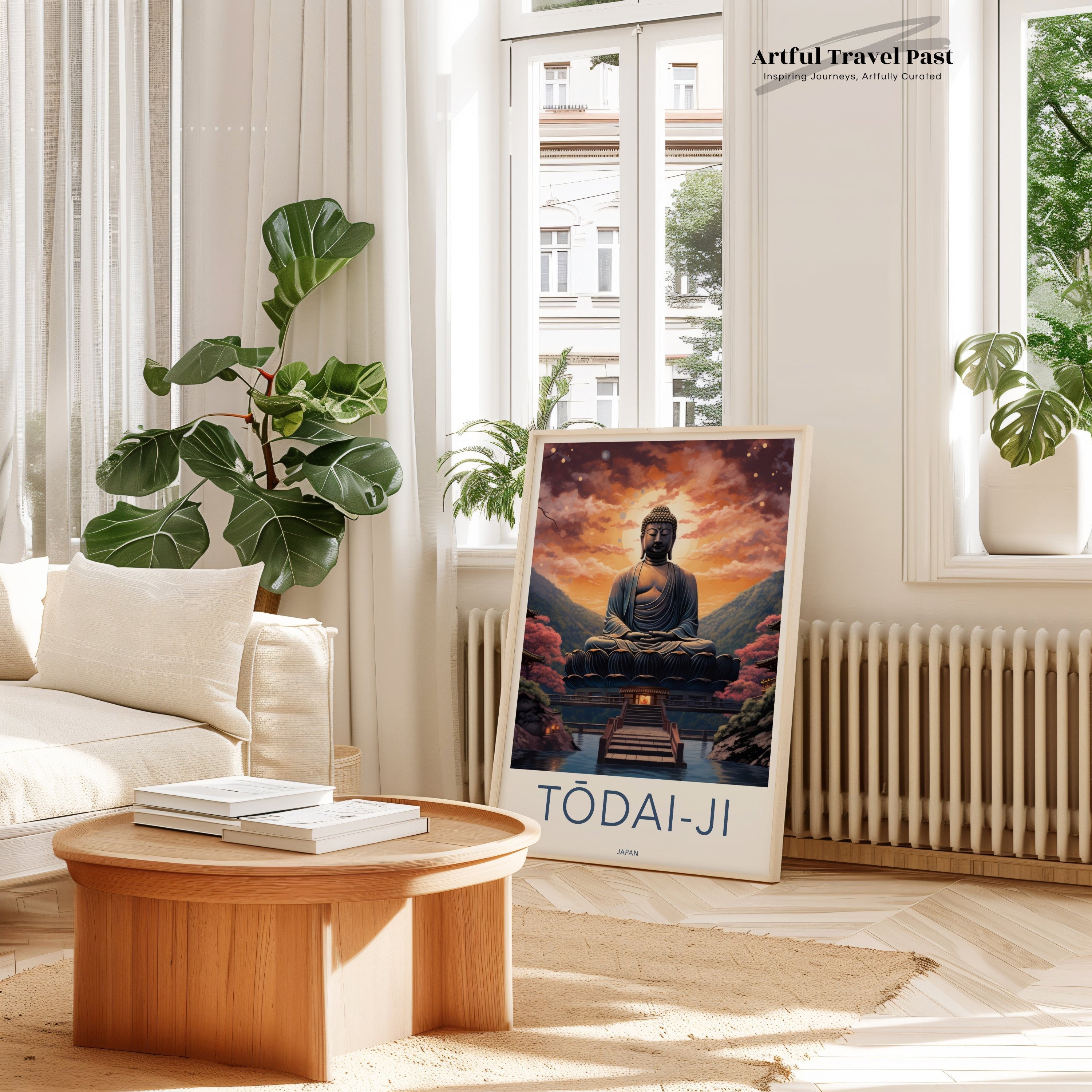 Buddha Wall Art, Japanese Temple Print, Tōdai-ji Poster, Sunset Art, Tranquil Home Decor, Zen Meditation Artwork, Spiritual Gift