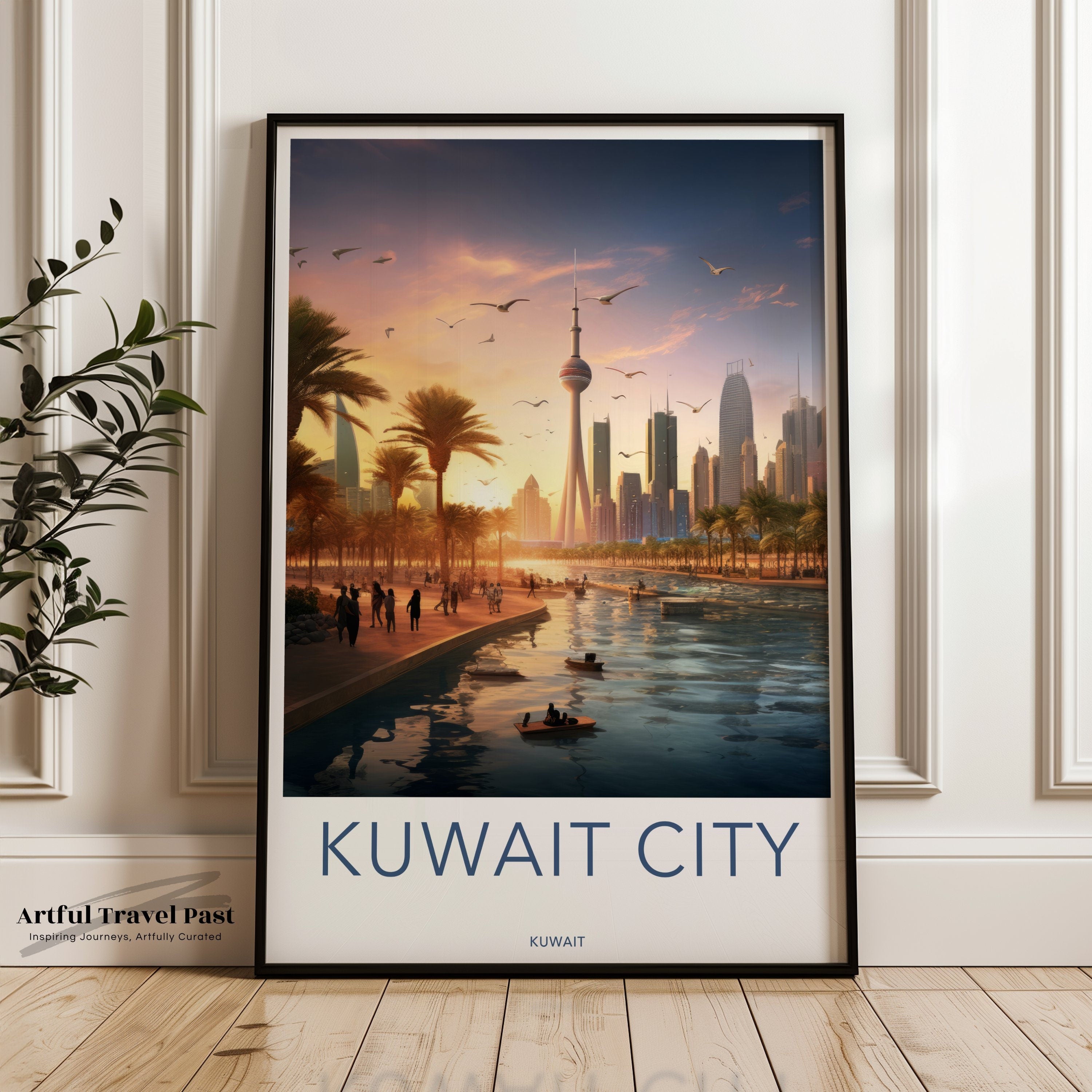 Scenic Kuwait City Wall Art, Modern Urban Skyline Decor, Middle Eastern Cityscape Print, Sunset Coastal View, Artistic Home Decor