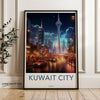 Kuwait City Skyline at Night Wall Art, Urban Landscape Nighttime Decor, Illuminated Towers and Streets, Modern Cityscape