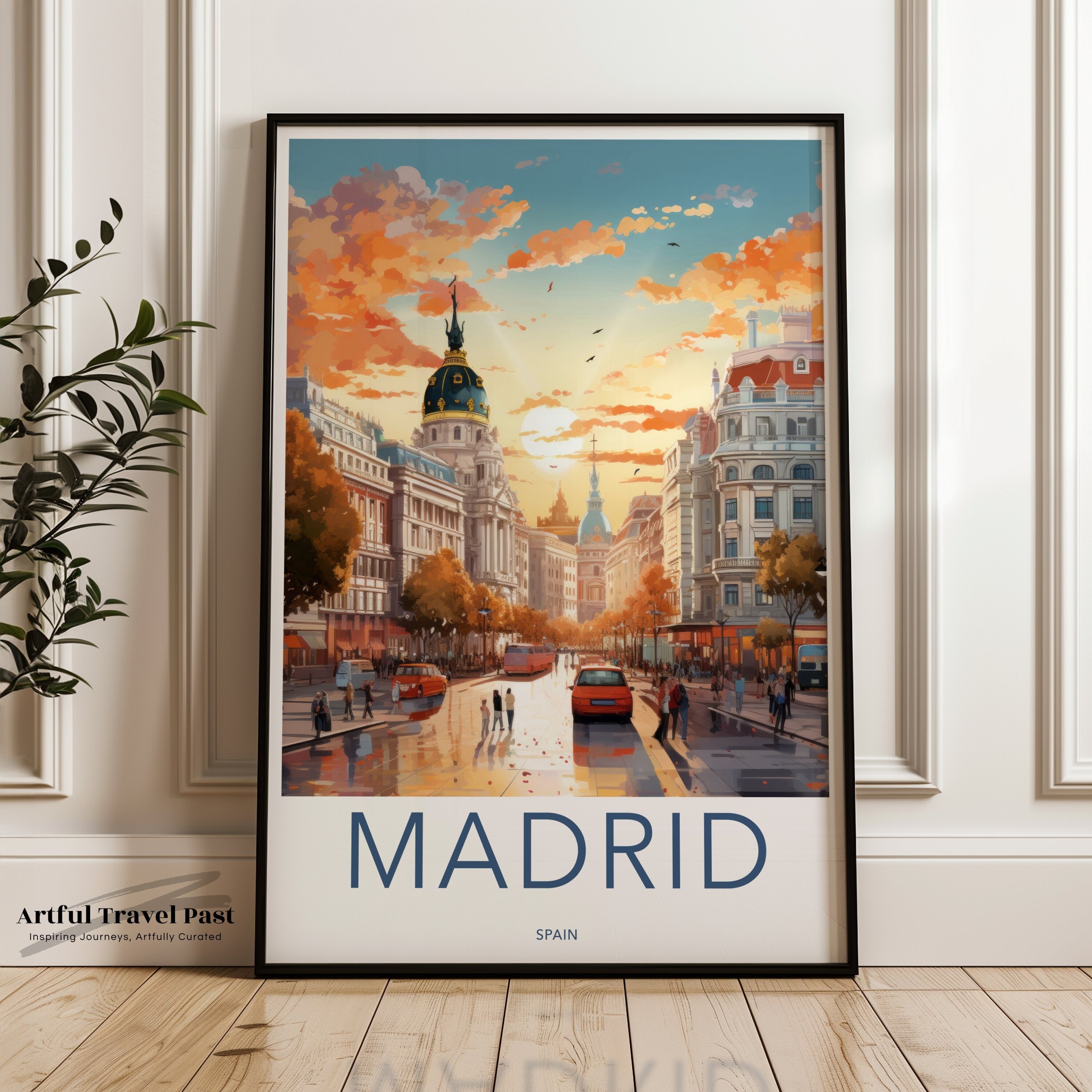 Madrid Spain Skyline Wall Art, Madrid Cityscape Print, Sunset Urban Art, Madrid Street Scene Poster, Travel Wall Decor