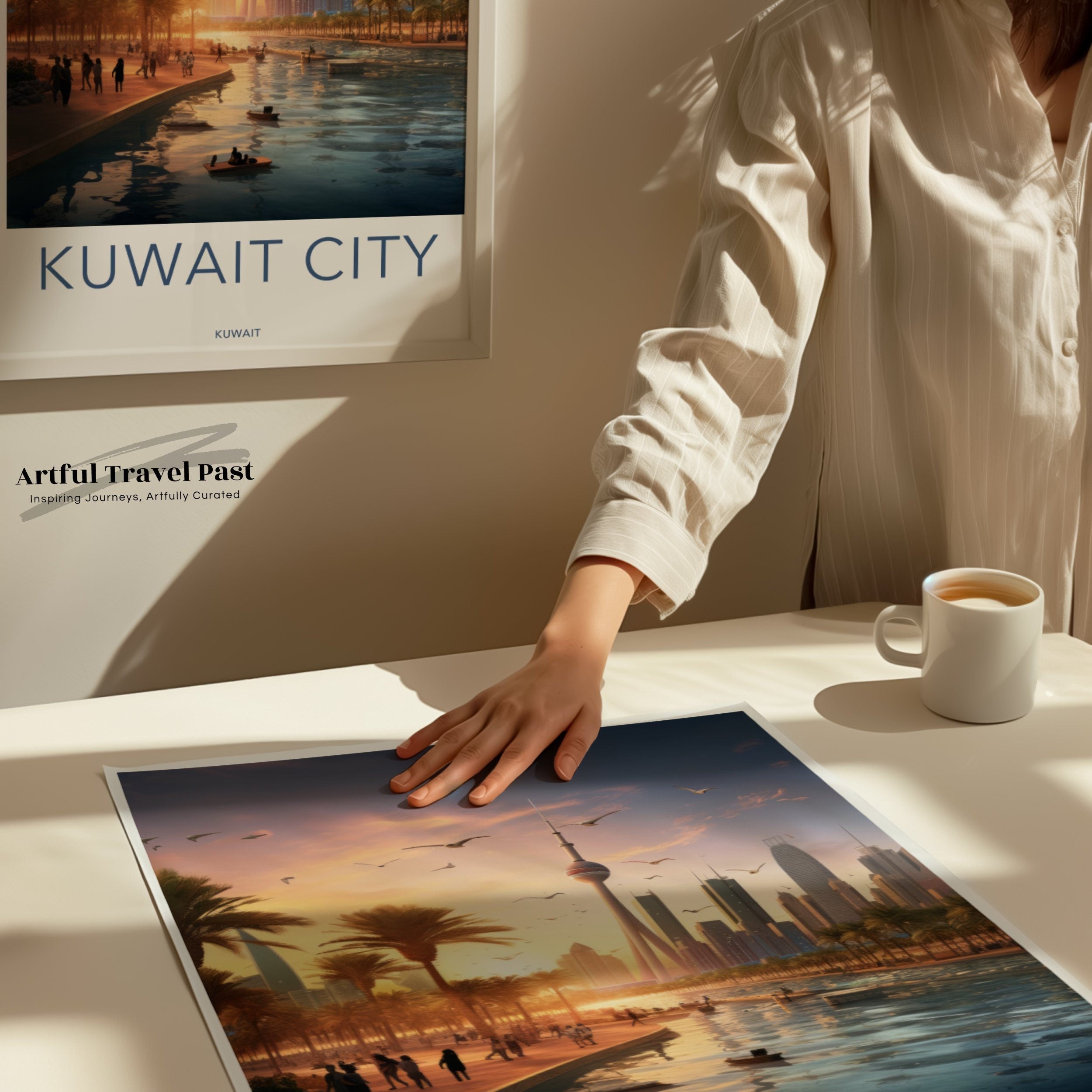 Scenic Kuwait City Wall Art, Modern Urban Skyline Decor, Middle Eastern Cityscape Print, Sunset Coastal View, Artistic Home Decor