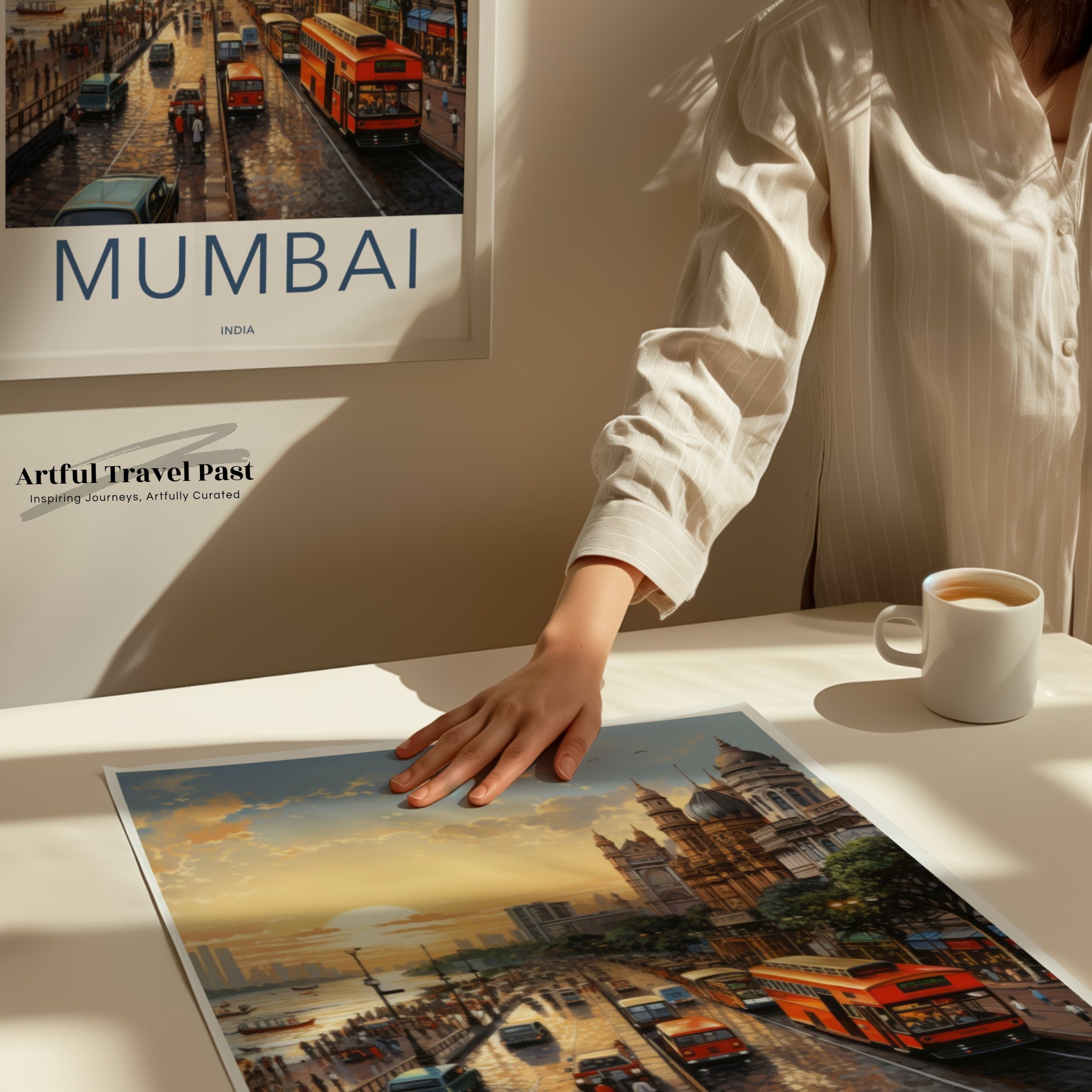 Mumbai Cityscape Poster, Sunset Wall Art, India Travel Decor, Urban Landscape Art Print, Vintage Style City Artwork for Home