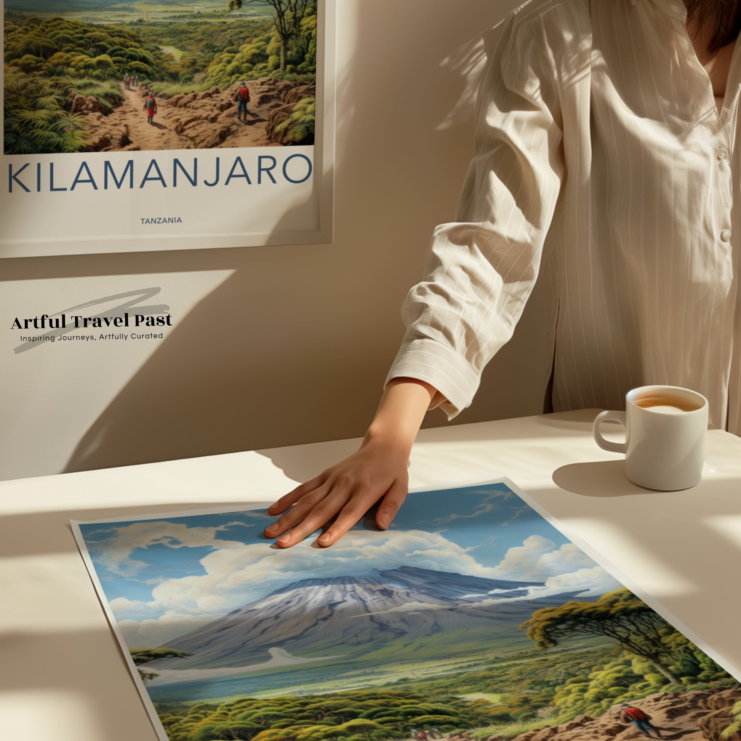 Mount Kilimanjaro Wall Art Print, Tanzania Landscape Poster, Mountain Wall Decor, Hiking Trail Art, Nature Scenery Print