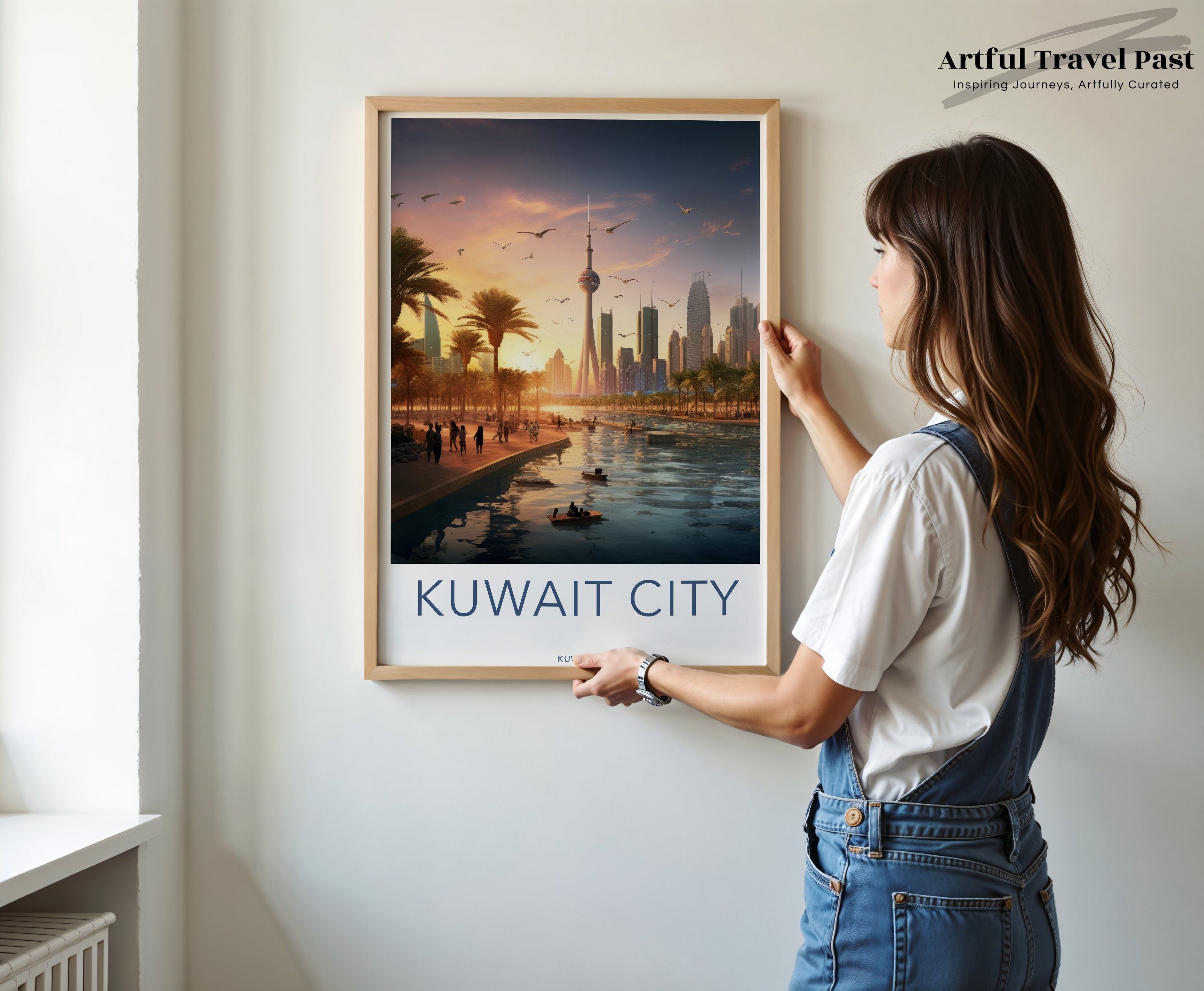 Scenic Kuwait City Wall Art, Modern Urban Skyline Decor, Middle Eastern Cityscape Print, Sunset Coastal View, Artistic Home Decor