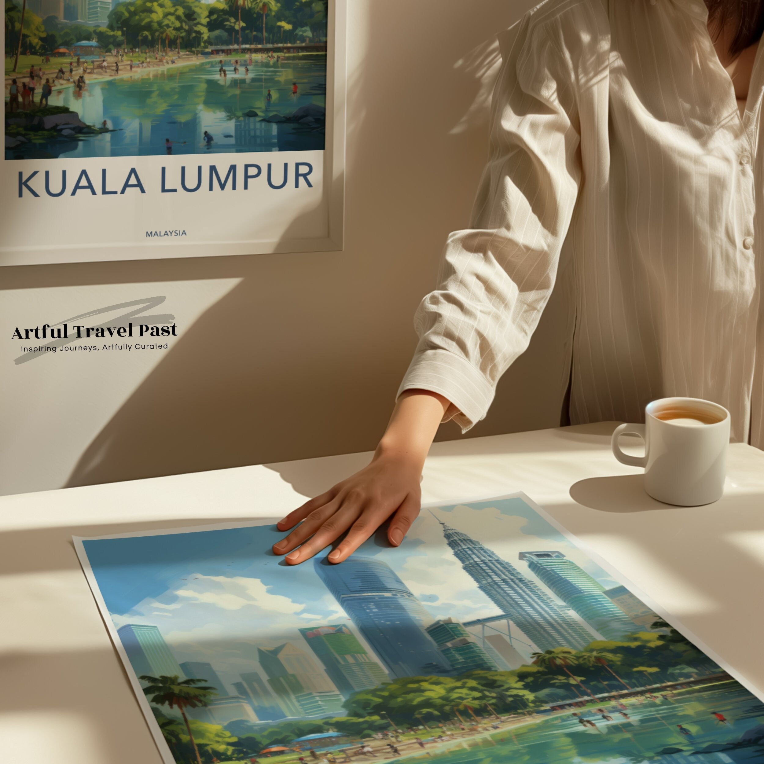 Kuala Lumpur cityscape wall art, modern city print, skyline poster, Malaysia travel souvenir, urban home decor, office artwork