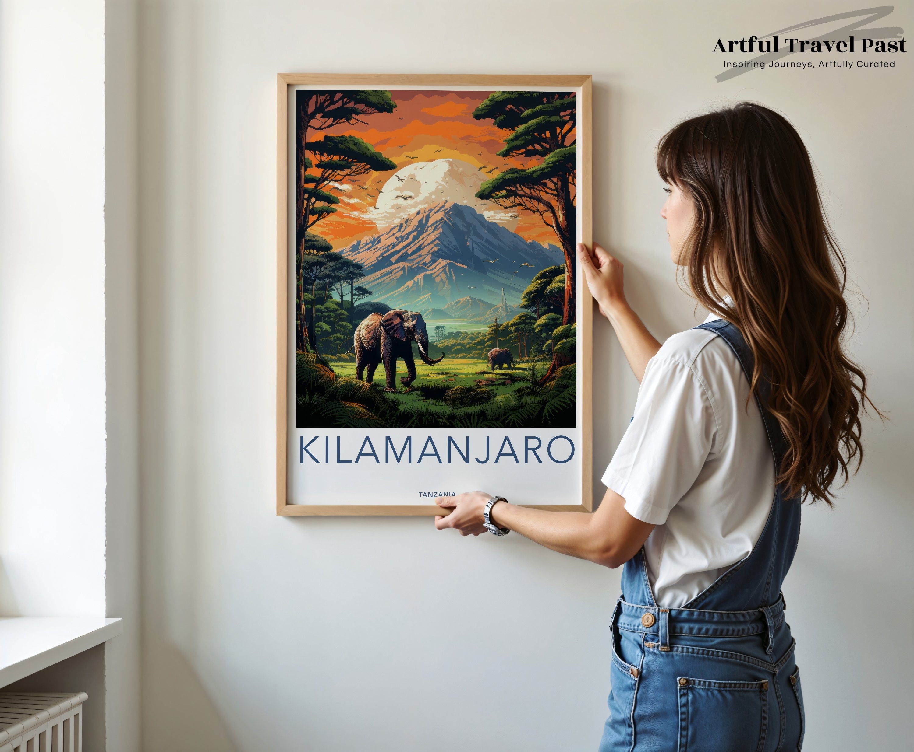 Kilimanjaro Wall Art Print, Tanzania Mountain Landscape Art, African Nature Decor, Elephant Wildlife Poster, Adventure Home Decor